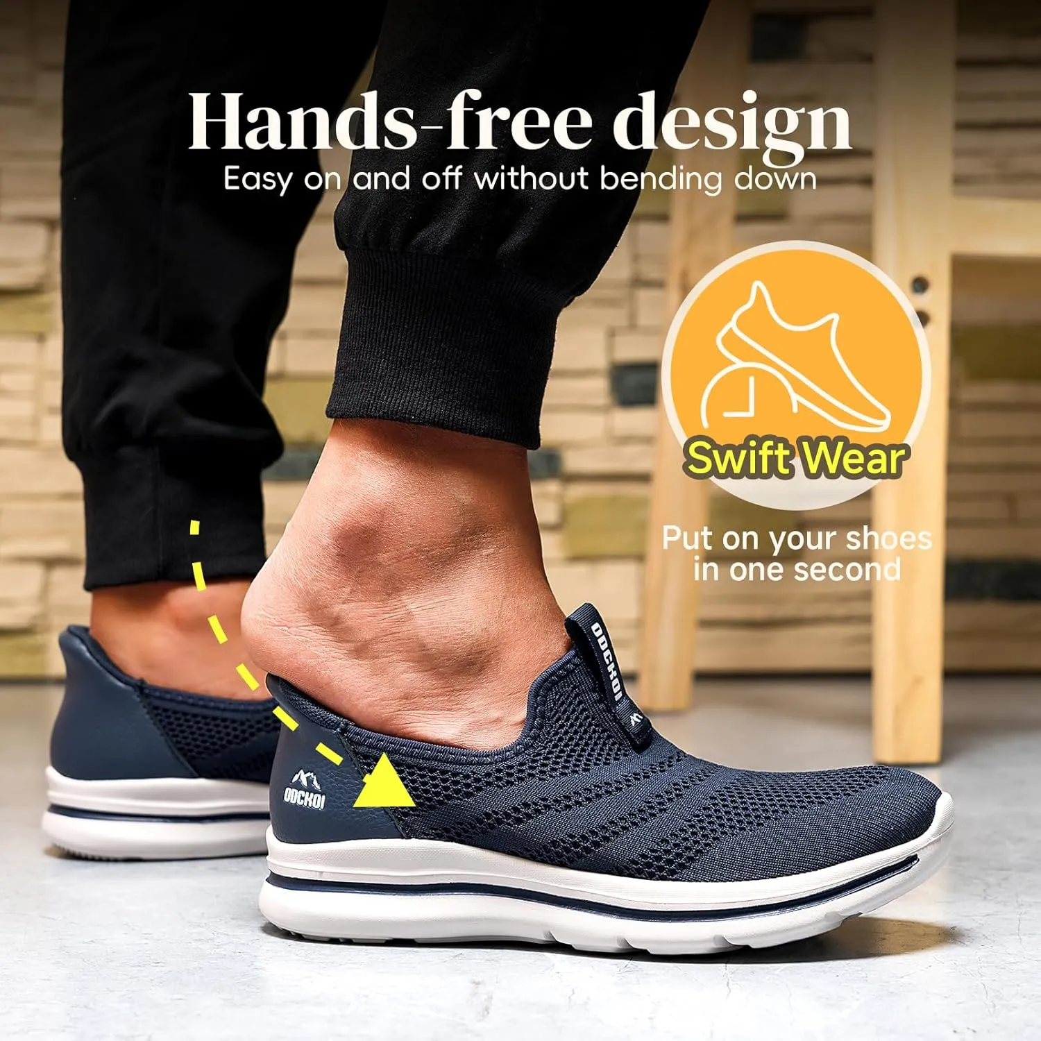 Men's Hands-Free Slip On Sneakers | Laceless Walking Shoes for Gym/Travel/Office