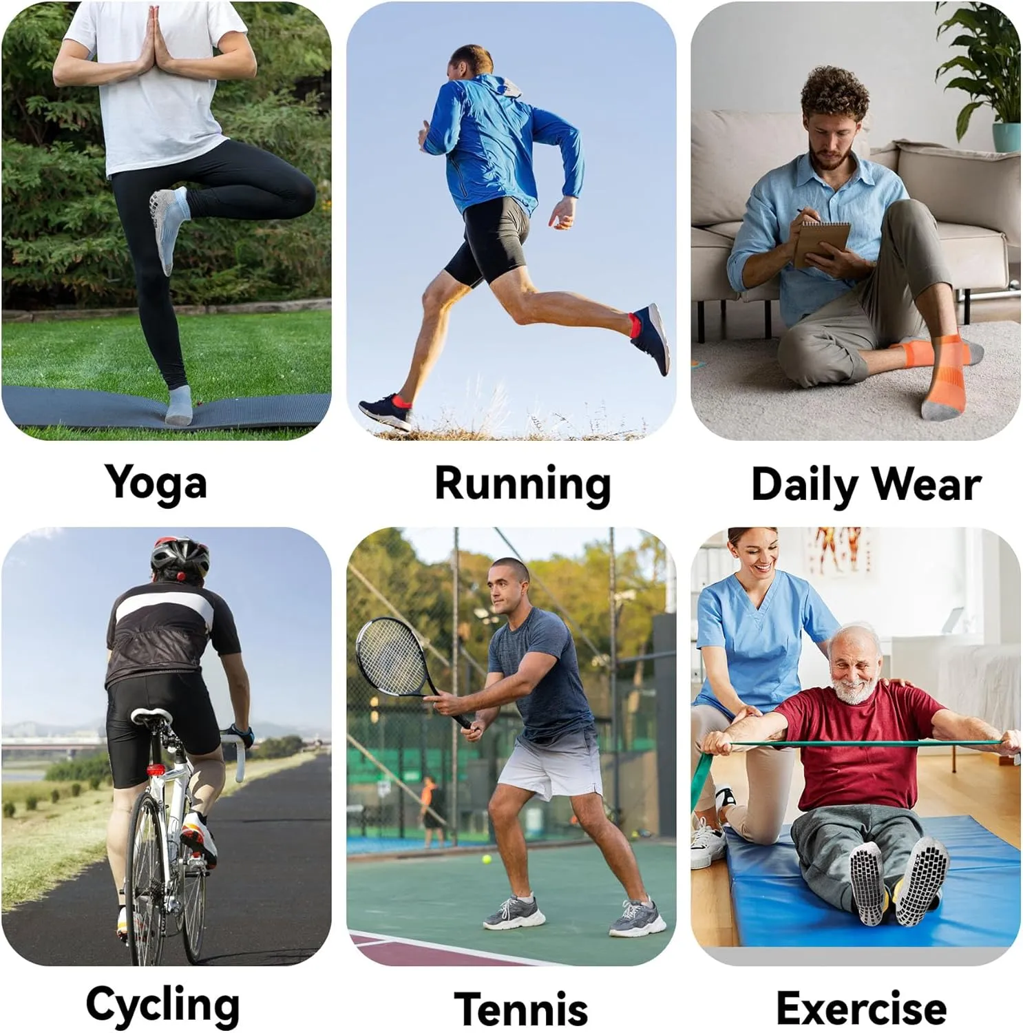 Men’s Non Slip Socks with Grips Yoga Pilates Anti Skid Athletic Ankle Gym Home Thick Cushioned Socks 4 Pairs