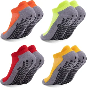 Men’s Non Slip Socks with Grips Yoga Pilates Anti Skid Athletic Ankle Gym Home Thick Cushioned Socks 4 Pairs