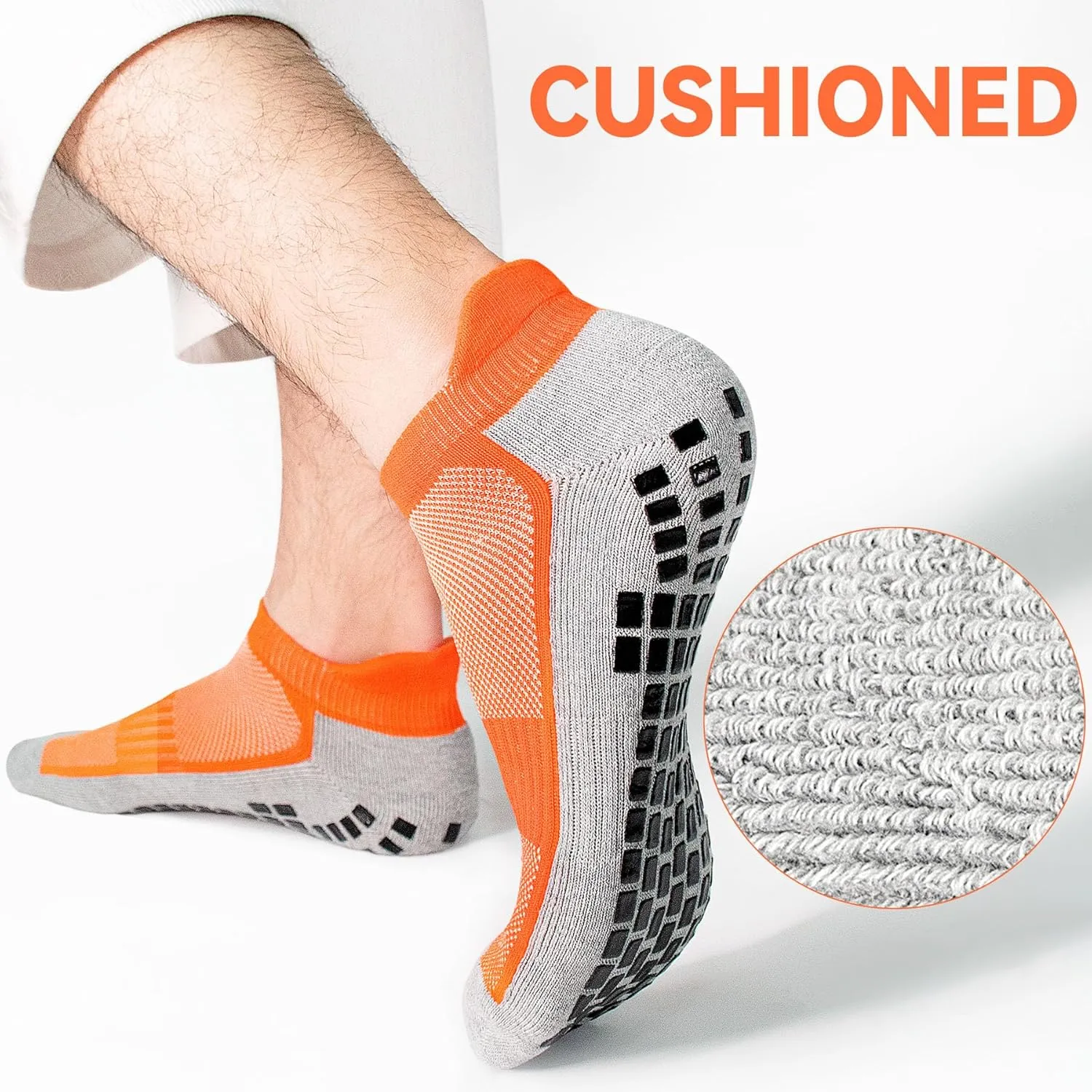 Men’s Non Slip Socks with Grips Yoga Pilates Anti Skid Athletic Ankle Gym Home Thick Cushioned Socks 4 Pairs