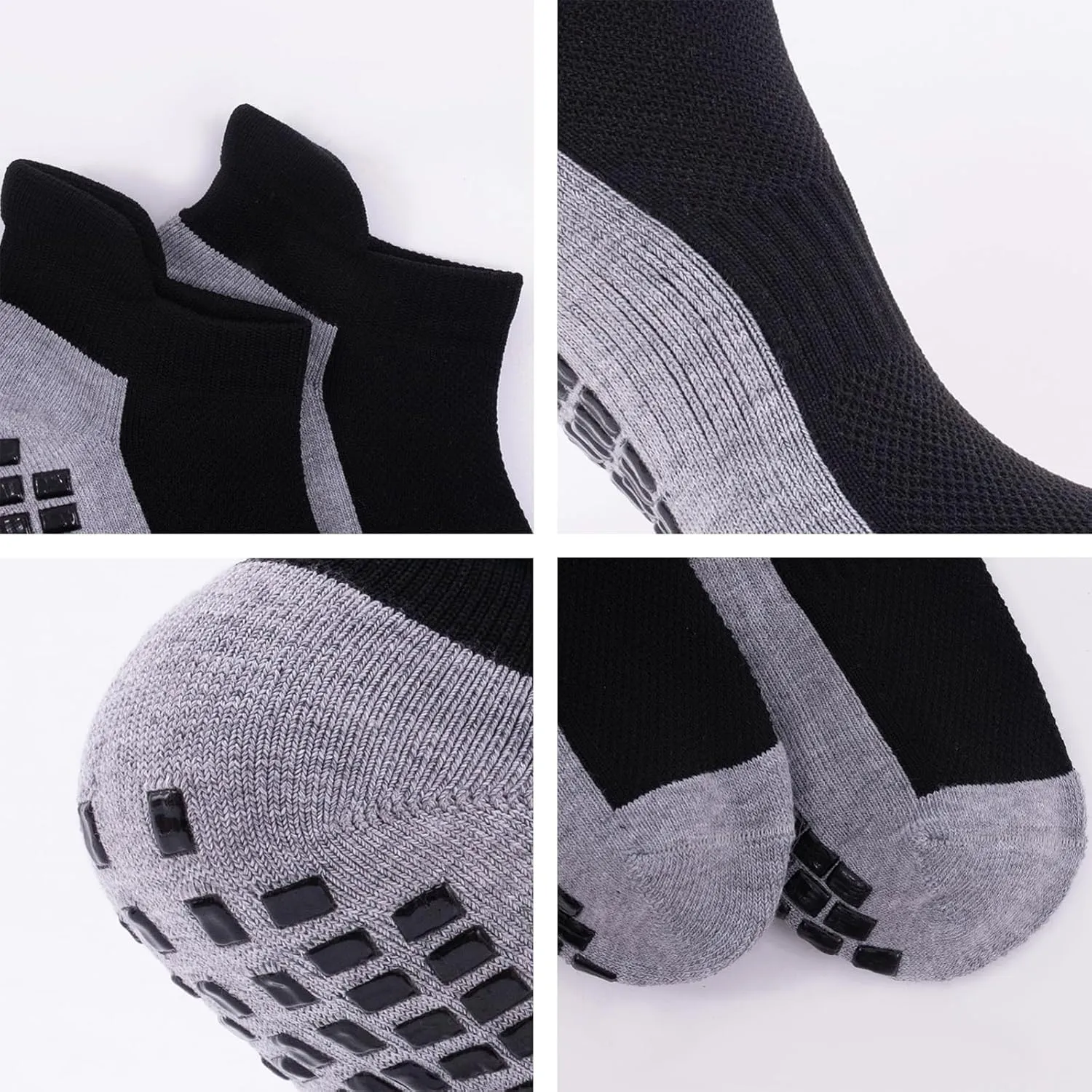 Men’s Non Slip Socks with Grips Yoga Pilates Anti Skid Athletic Ankle Gym Home Thick Cushioned Socks 4 Pairs