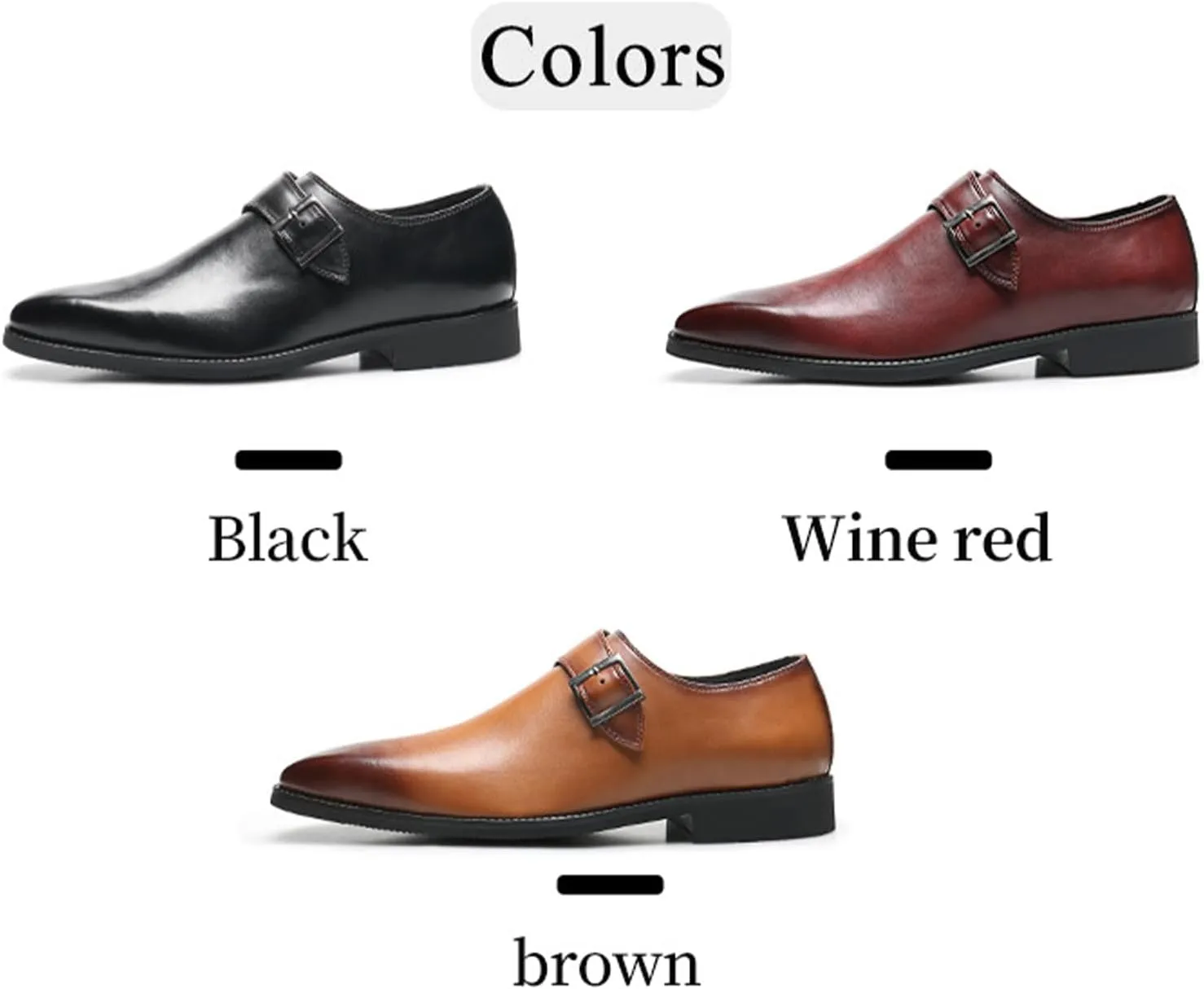 Mens Retro Comfort Slip On Monk Buckle Loafers Pointed-Toe Low Heel Polishing Leather Formal Tuxedo Shoes Fashion Business Dress Oxford Shoes
