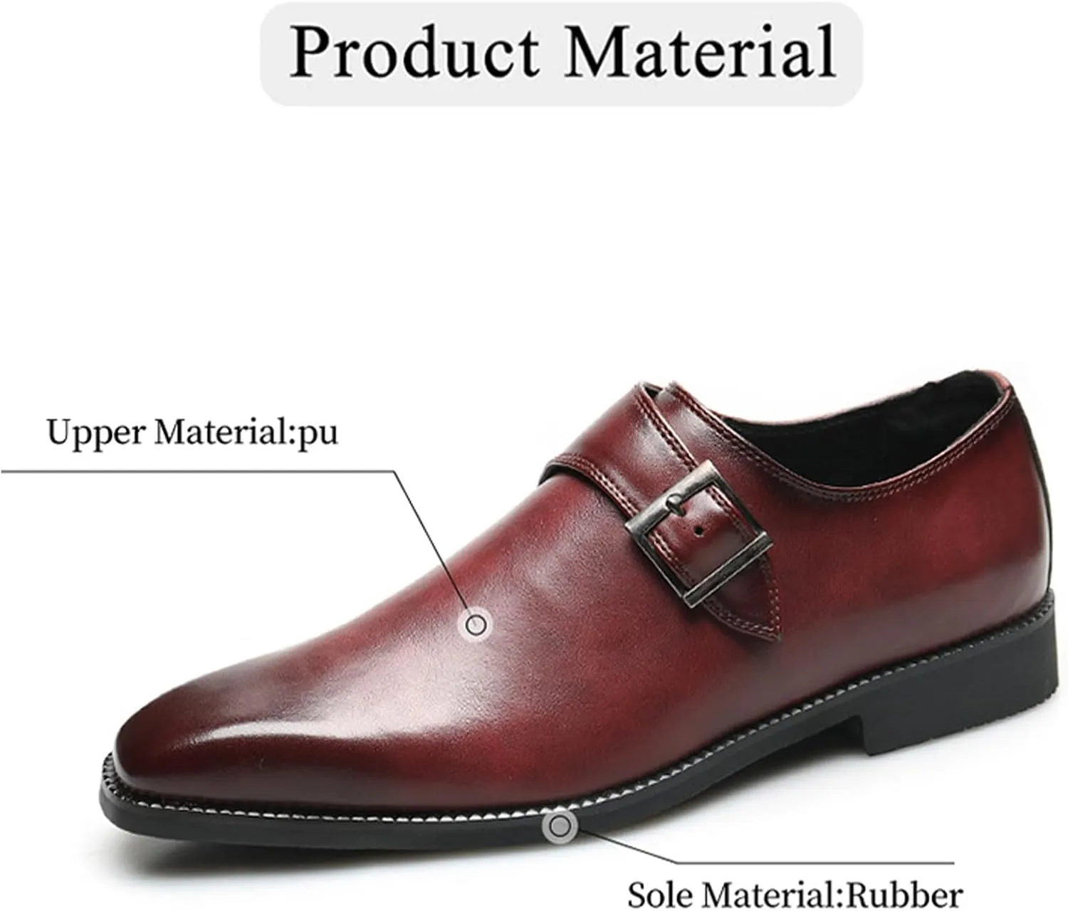 Mens Retro Comfort Slip On Monk Buckle Loafers Pointed-Toe Low Heel Polishing Leather Formal Tuxedo Shoes Fashion Business Dress Oxford Shoes
