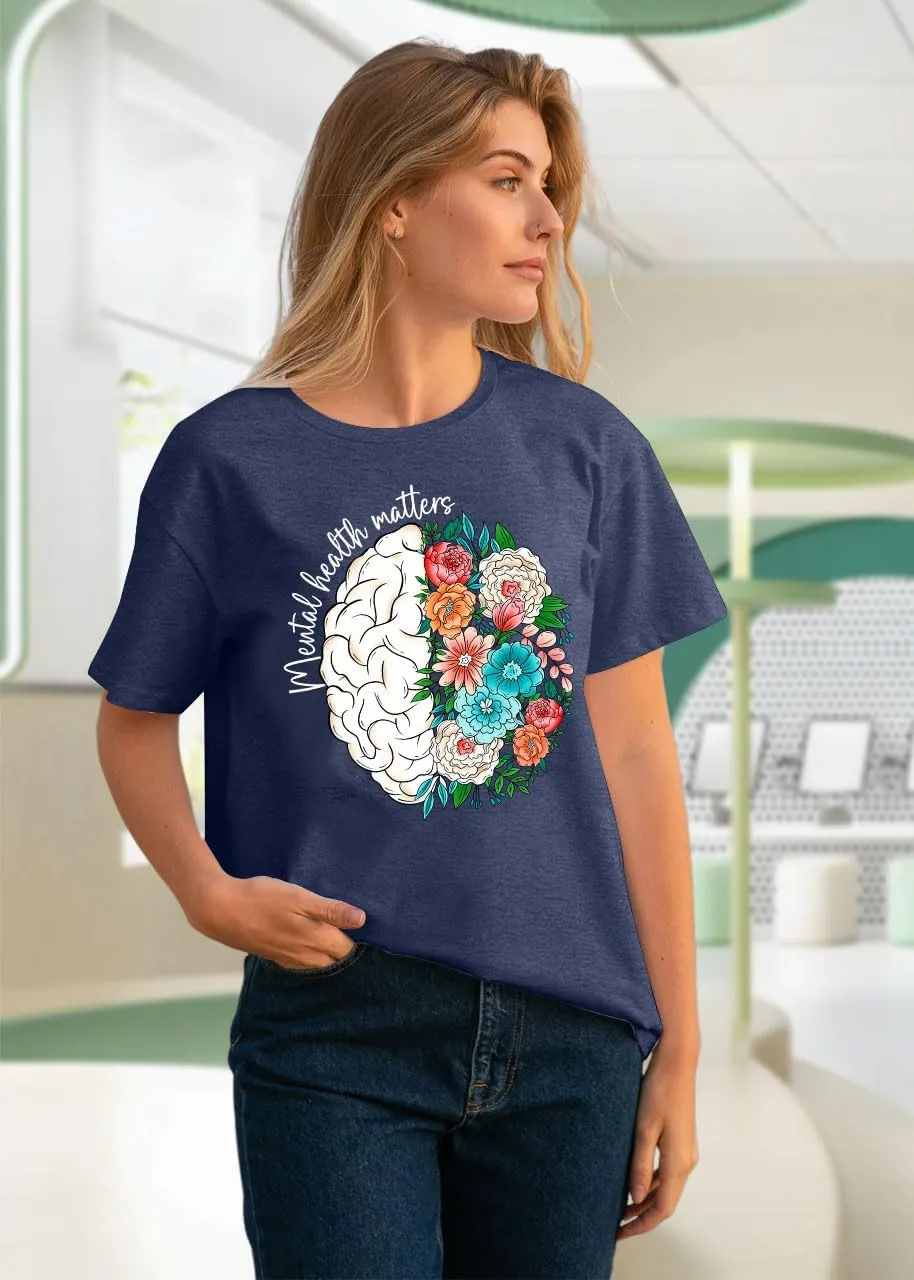 Mental Health Matters Shirt Women: Human Brain Illness Awareness Tops Inspirational Tee Casual Short Sleeve T Shirt