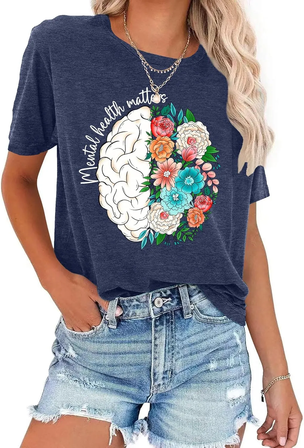 Mental Health Matters Shirt Women: Human Brain Illness Awareness Tops Inspirational Tee Casual Short Sleeve T Shirt