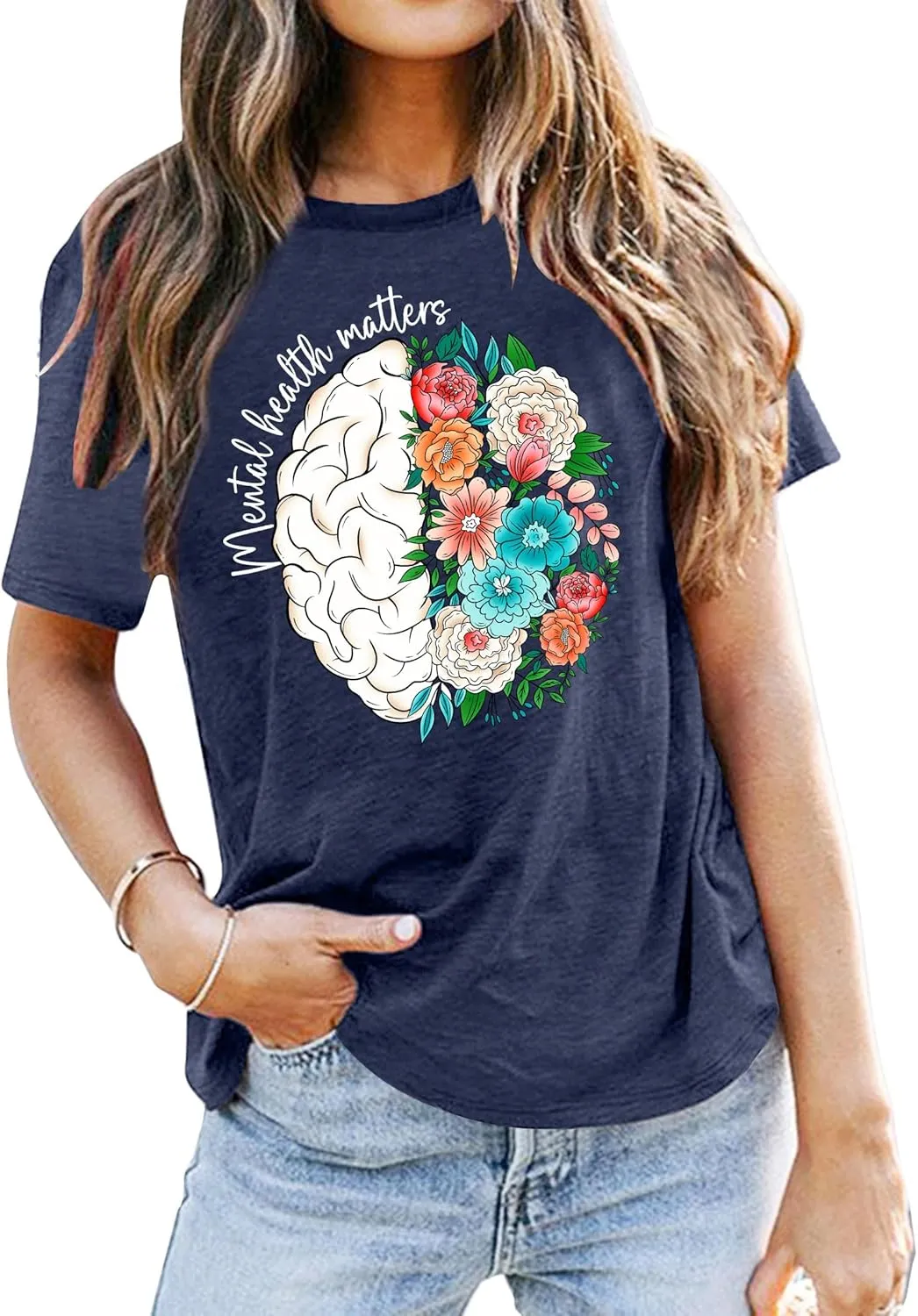 Mental Health Matters Shirt Women: Human Brain Illness Awareness Tops Inspirational Tee Casual Short Sleeve T Shirt