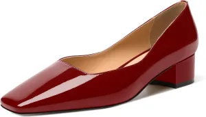MERRORI Women's Low Heel 1.5 Inch Party Slip On Square Toe Chunky Casual Patent Fashion Pumps Shoes