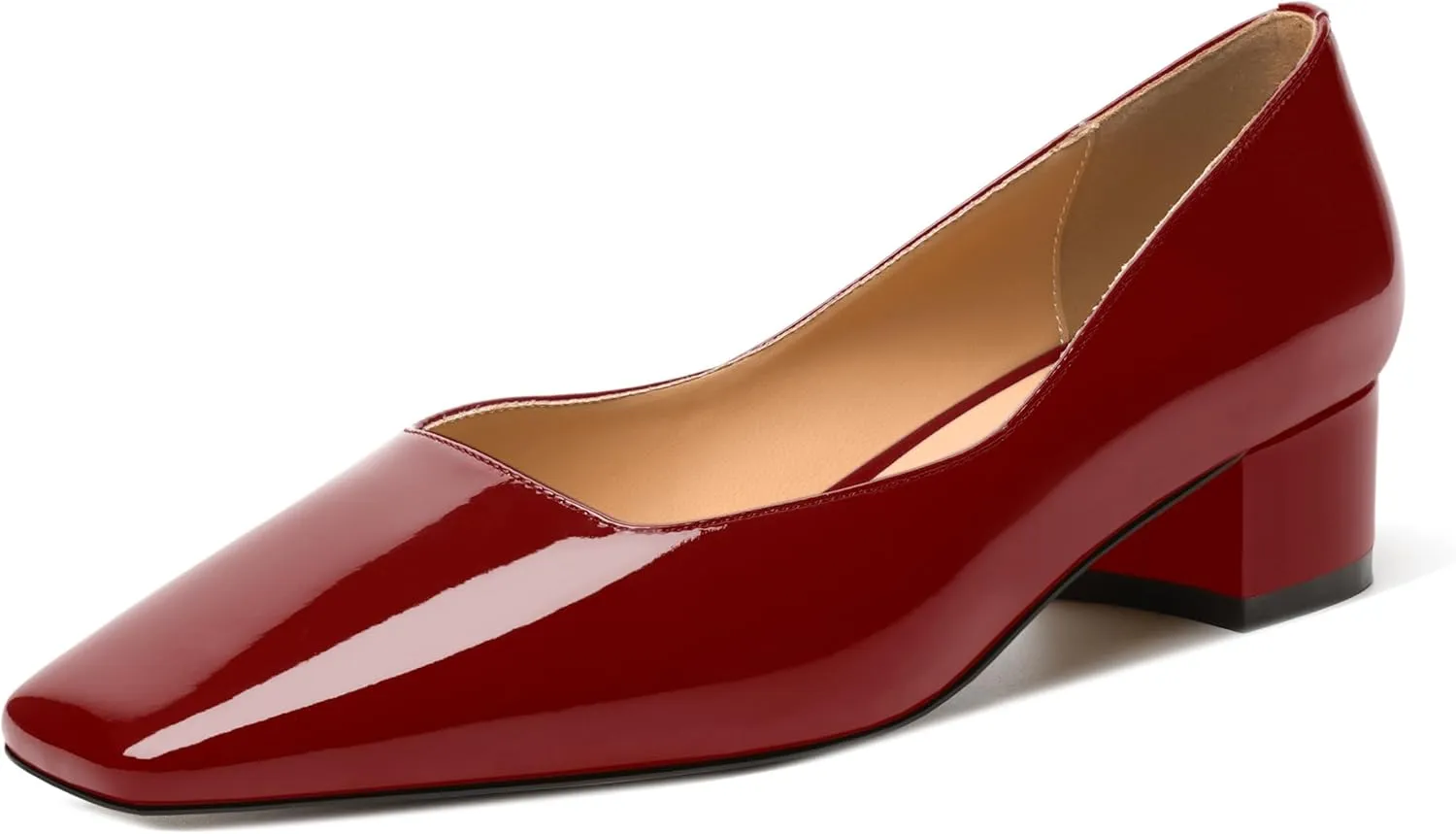 MERRORI Women's Low Heel 1.5 Inch Party Slip On Square Toe Chunky Casual Patent Fashion Pumps Shoes