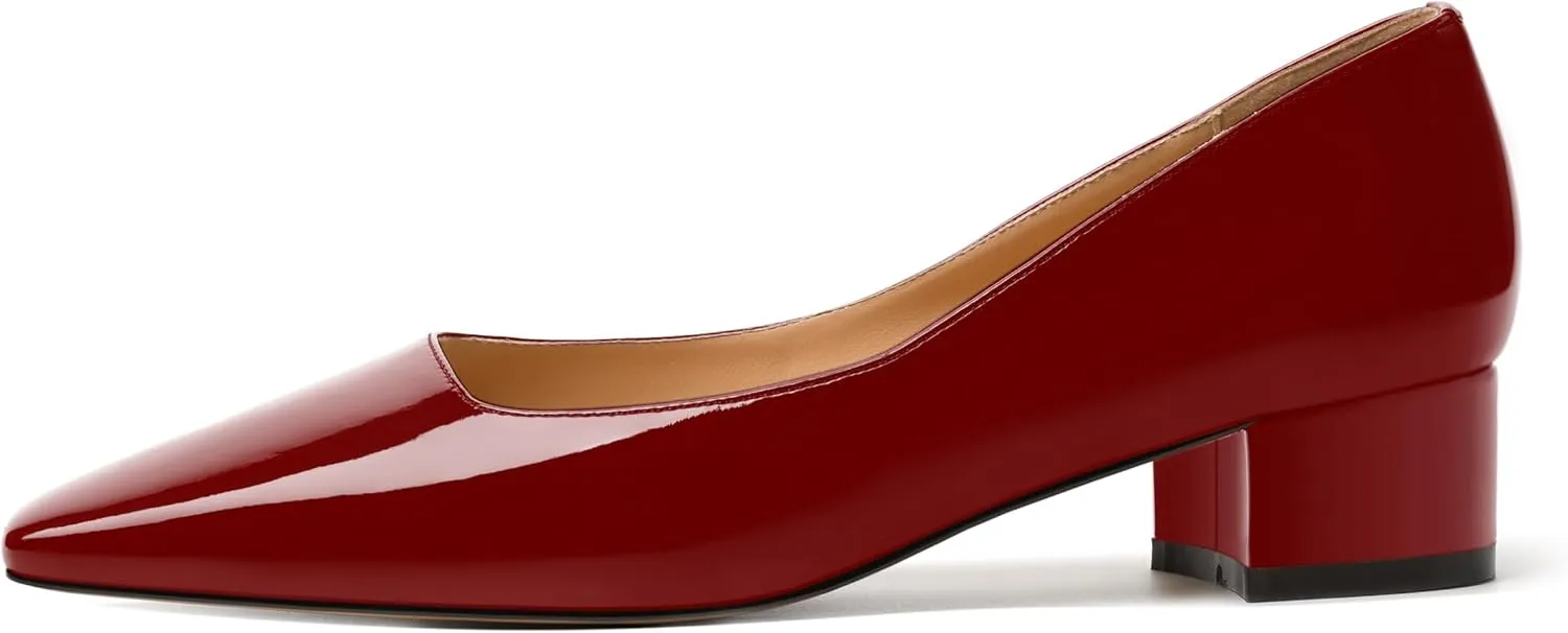 MERRORI Women's Low Heel 1.5 Inch Party Slip On Square Toe Chunky Casual Patent Fashion Pumps Shoes