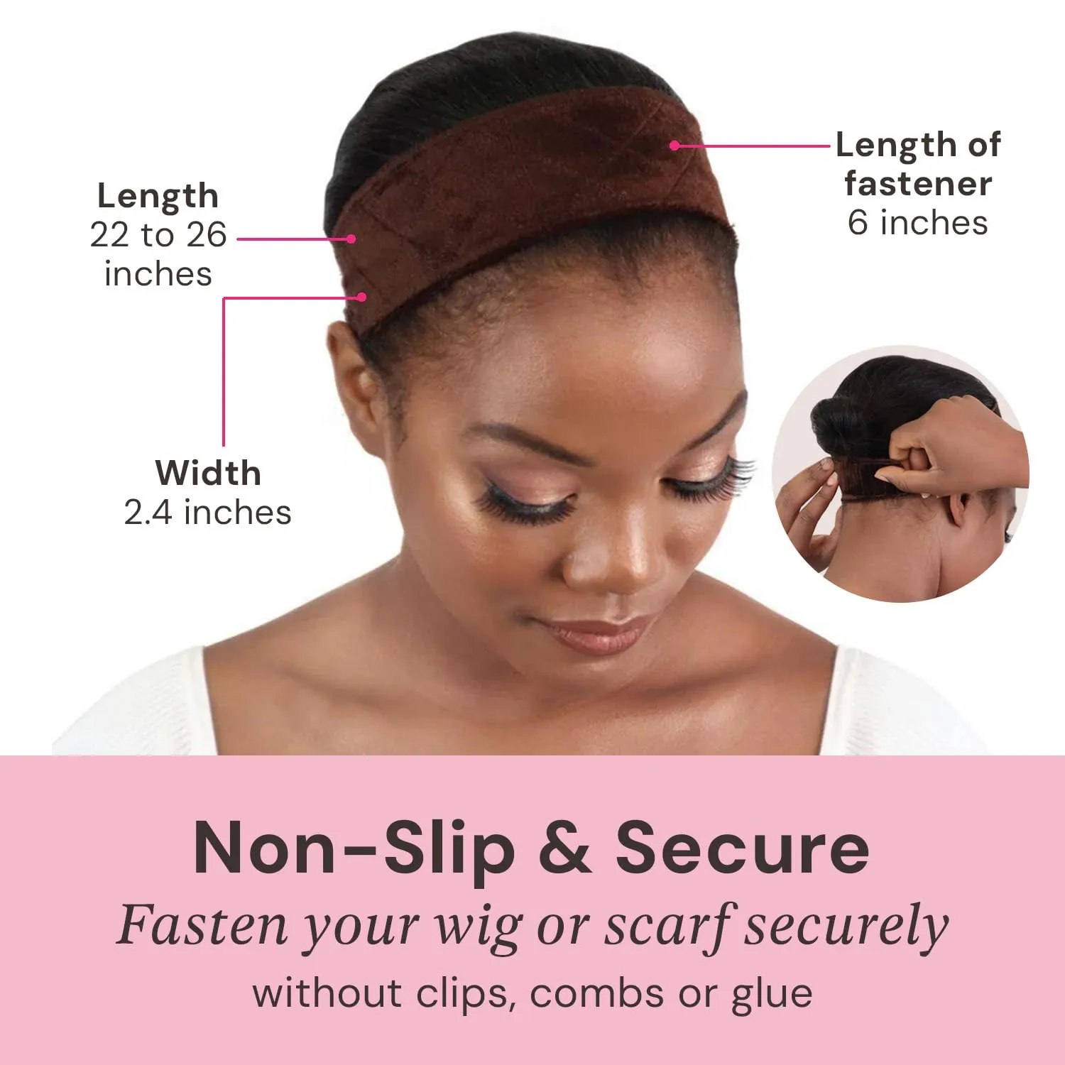 MILANO COLLECTION WiGrip, The Original Comfort Non Slip Wig Grip Band, Adjustable Wig Band for Glueless Support, Tension-Free, One Size Fits All, Chocolate Brown, 2 Pack