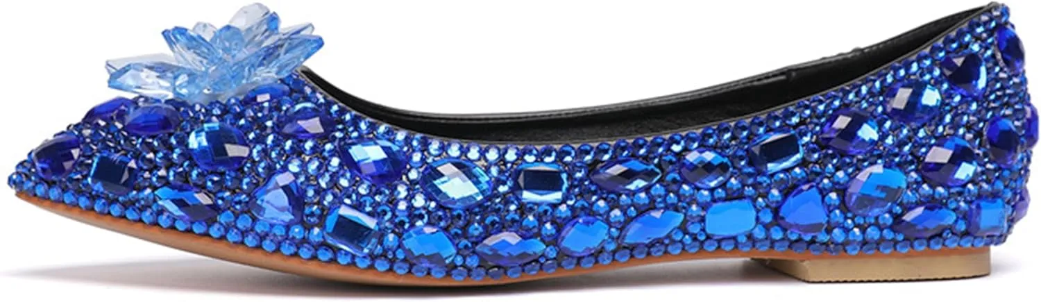 Minishion Wedding Shoes for Women Flats Comfortable Rhinestone Slip on Pumps Shoes