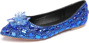 Minishion Wedding Shoes for Women Flats Comfortable Rhinestone Slip on Pumps Shoes