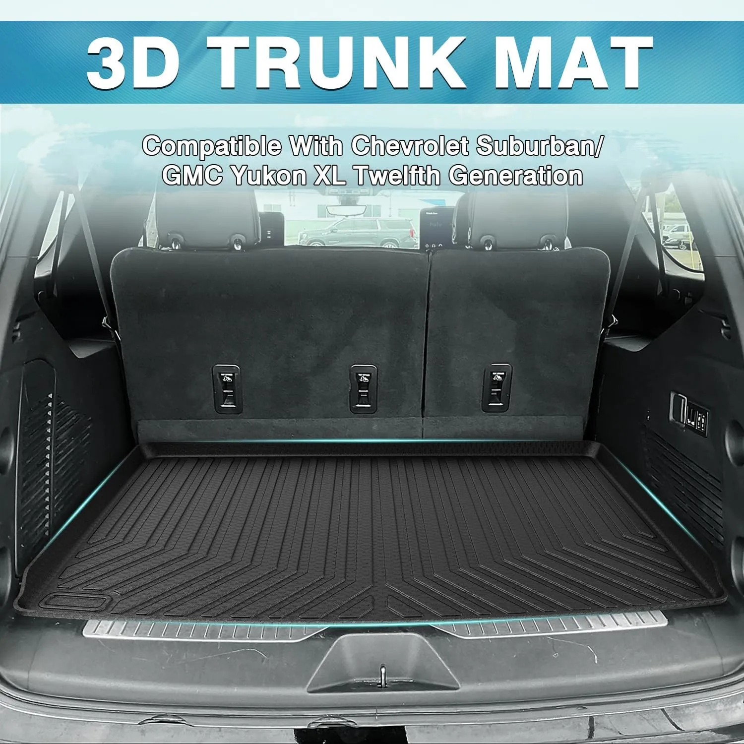 Mixsuper Cargo Liner for Chevrolet Suburban/GMC Yukon XL 2021-2023 2025 2026, All Weather Trunk Liner Rear Cargo Mat Behind The 3rd Row Seats Black
