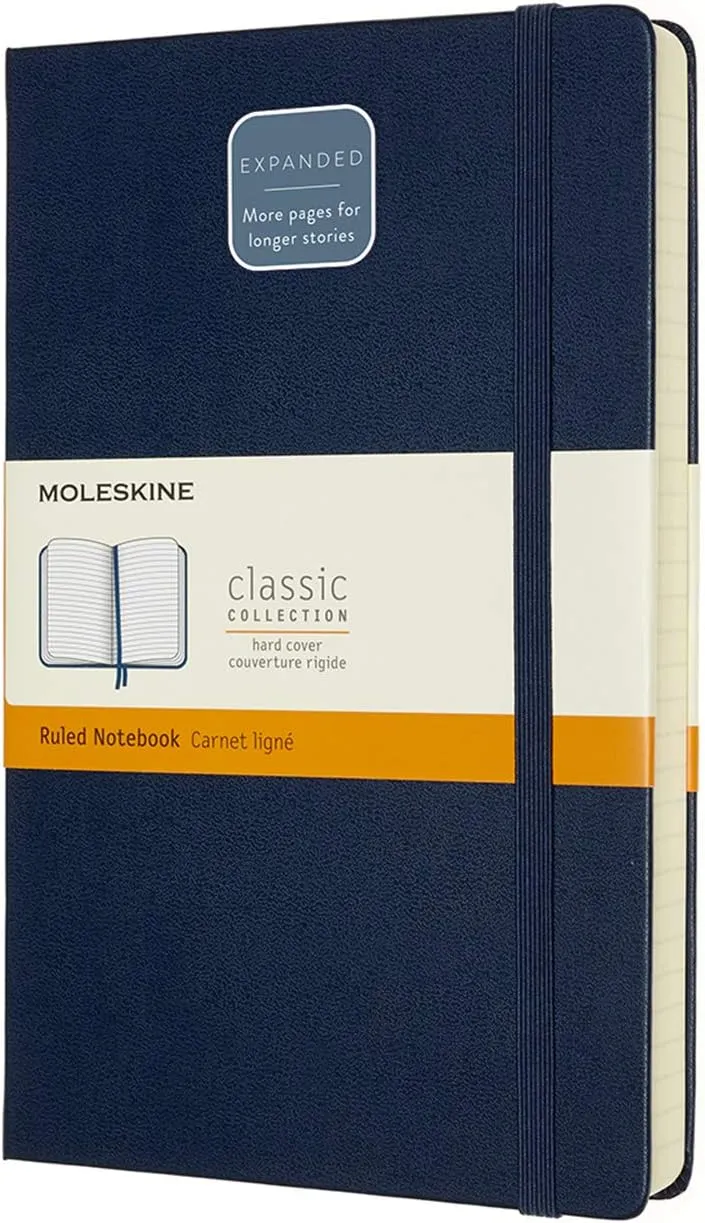 Moleskine QP060EXPB20 Classic Notebook, Expanded (400 Pages), Hardcover, Ruled, Large Size, W 5.1 x H 8.3 inches (13 x 21 cm), Sapphire Blue