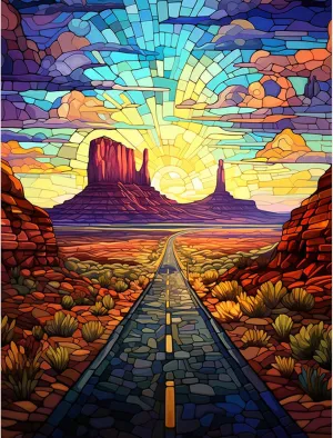 Mountain Desert Diamond Painting Succulent Plant Artwork Scenic Road Monument Valleys Wall Art 5D DIY Full Drill Crystal Art 16''Wx 12''H USA Landscape Diamond Art for Adult Home Decor(DIY Frame)