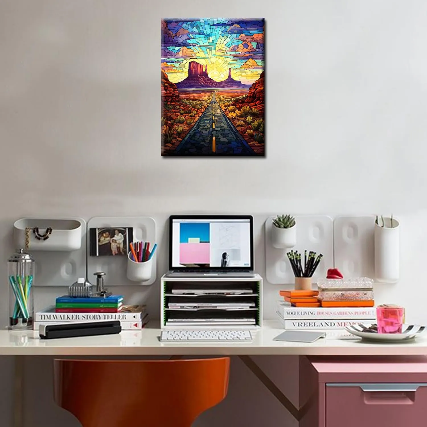 Mountain Desert Diamond Painting Succulent Plant Artwork Scenic Road Monument Valleys Wall Art 5D DIY Full Drill Crystal Art 16''Wx 12''H USA Landscape Diamond Art for Adult Home Decor(DIY Frame)