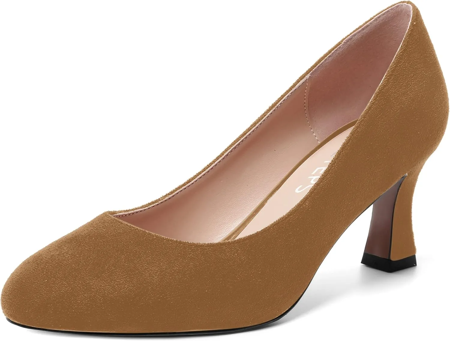 MOVINSTEPS Womens Cute Slip On Solid Round Toe Suede Dating Spool Mid Heel Pumps Shoes 2.5 Inch