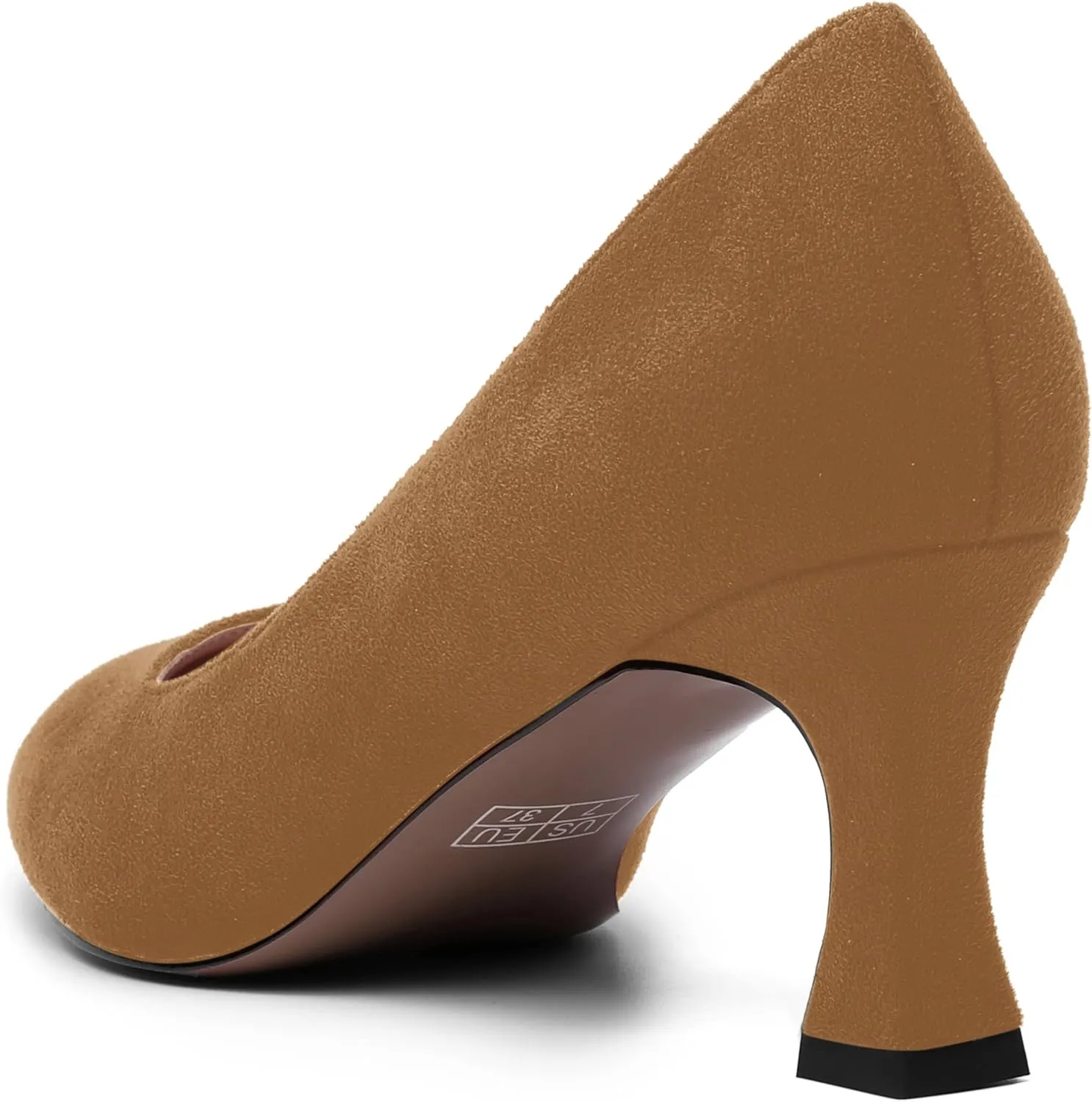 MOVINSTEPS Womens Cute Slip On Solid Round Toe Suede Dating Spool Mid Heel Pumps Shoes 2.5 Inch