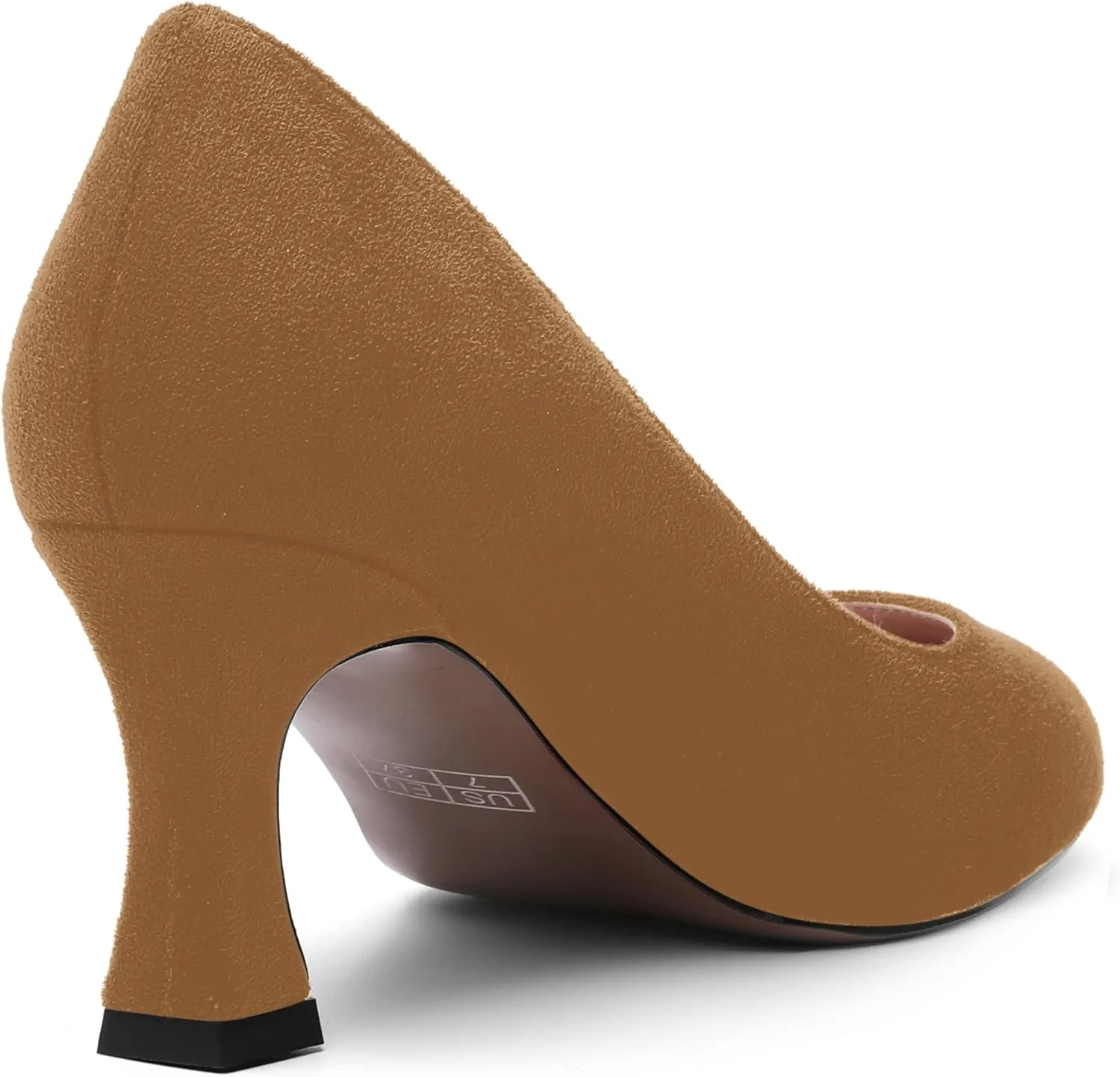 MOVINSTEPS Womens Cute Slip On Solid Round Toe Suede Dating Spool Mid Heel Pumps Shoes 2.5 Inch