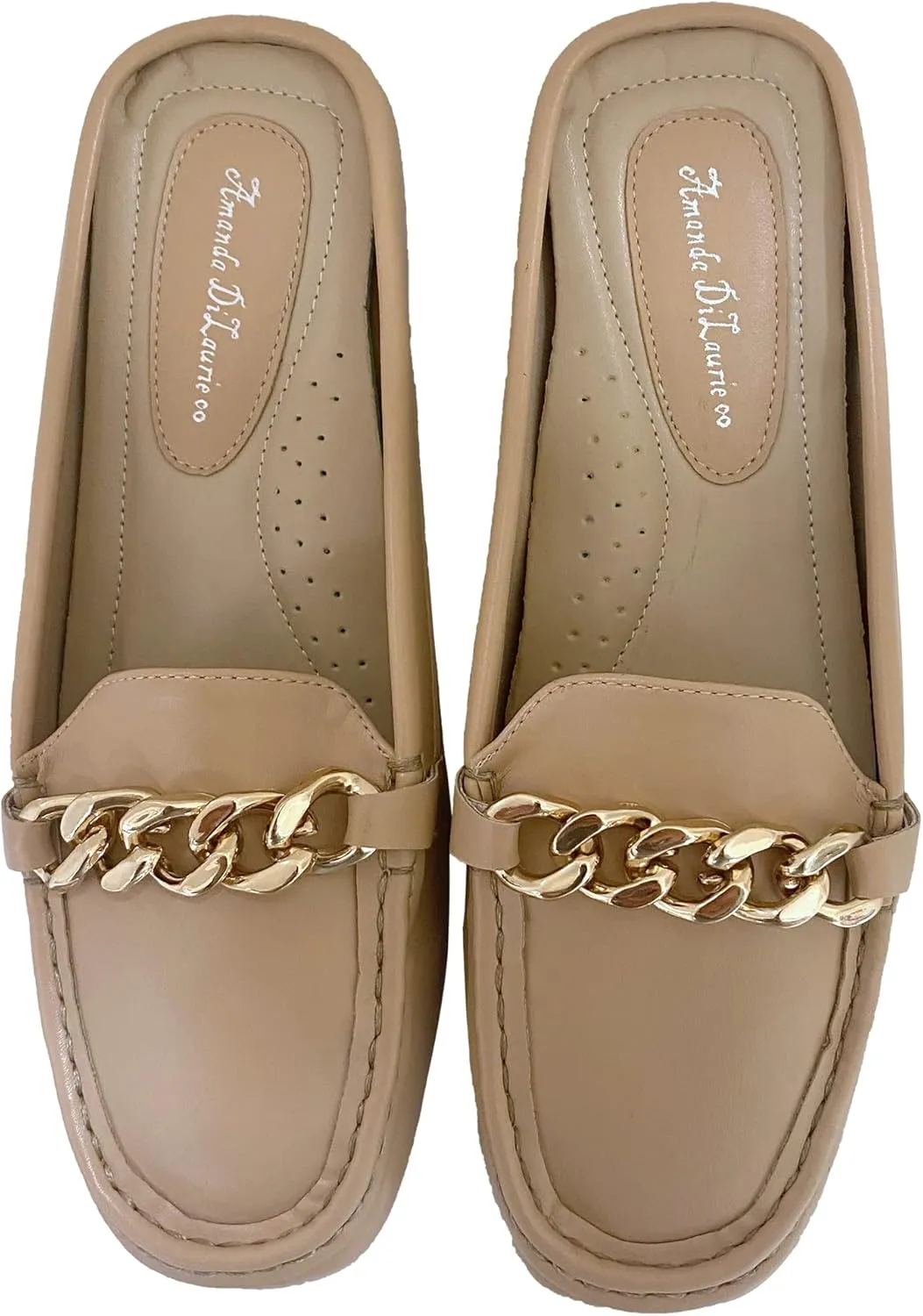 Mules for Women Flats Backless Comfortable Slip On Gold Chain/Emma