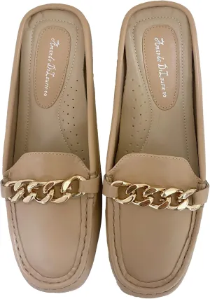 Mules for Women Flats Backless Comfortable Slip On Gold Chain/Emma