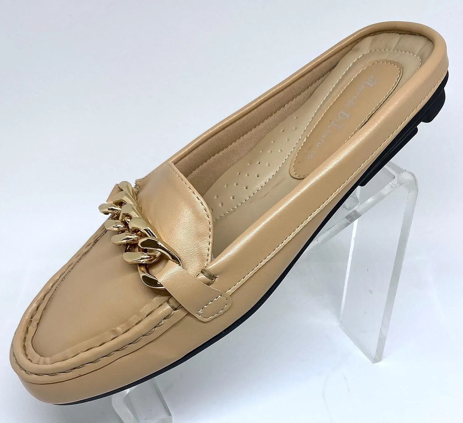 Mules for Women Flats Backless Comfortable Slip On Gold Chain/Emma