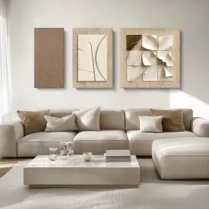 Neutral Abstract Wall Art for Living Room, 3 Piece Large Modern Brown Beige Wall Art, Minimalist Painting Artwork for Walls, Hallway, Kitchen, Bedroom, Home Office Wall Decor