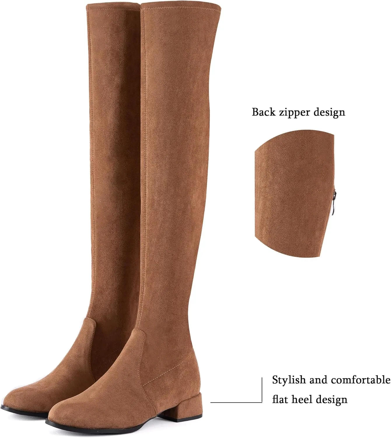 N.N.G Women Over the Knee Boots Thigh High Suede Block Winter Low Above Flat Long OTK Comfort Pointed toe