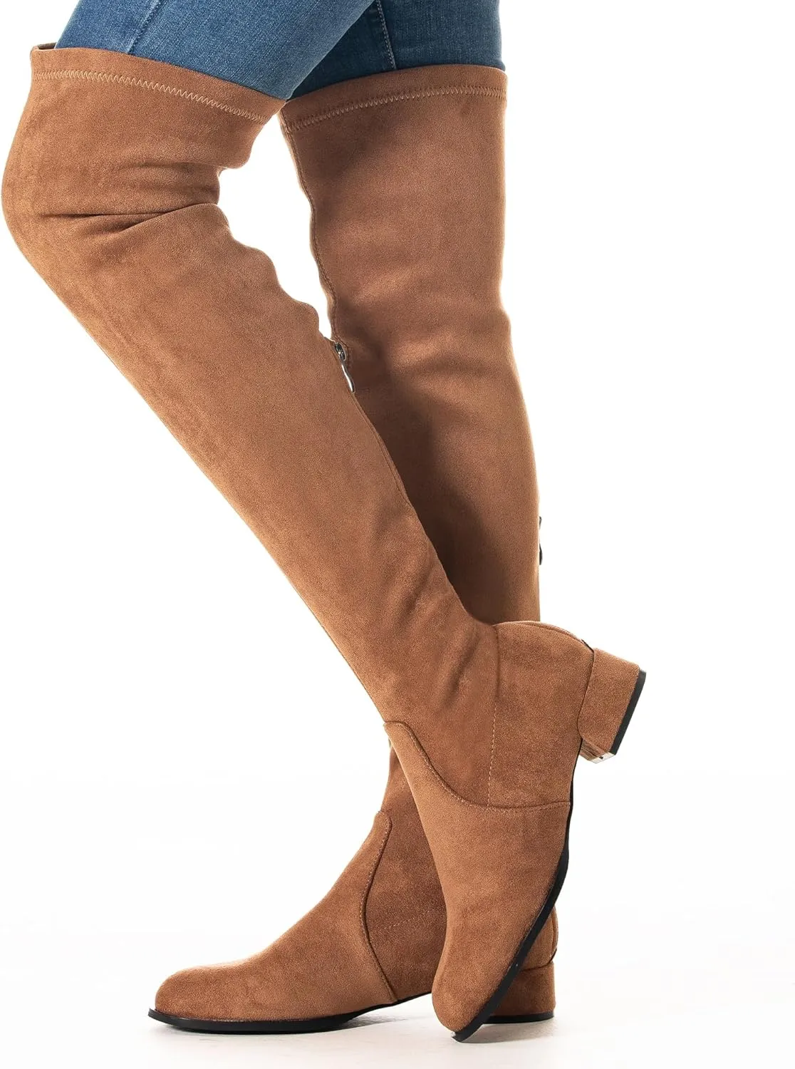 N.N.G Women Over the Knee Boots Thigh High Suede Block Winter Low Above Flat Long OTK Comfort Pointed toe