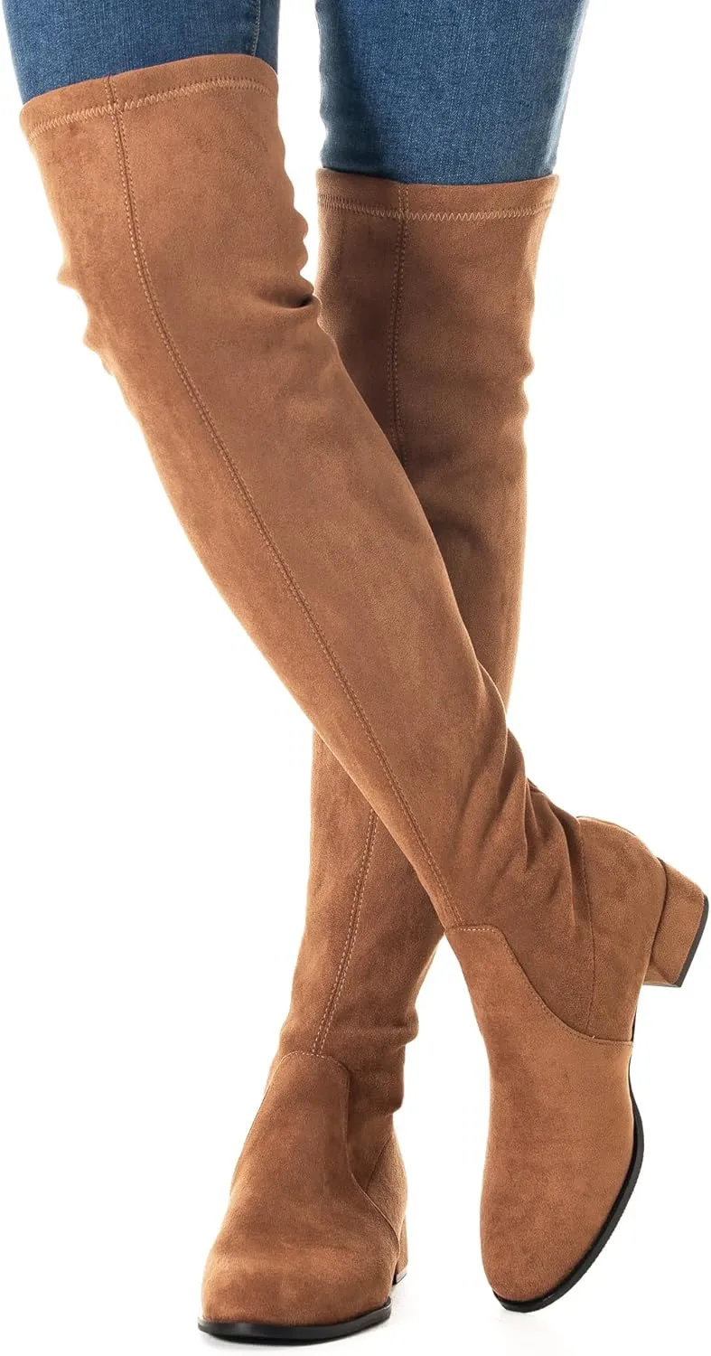 N.N.G Women Over the Knee Boots Thigh High Suede Block Winter Low Above Flat Long OTK Comfort Pointed toe