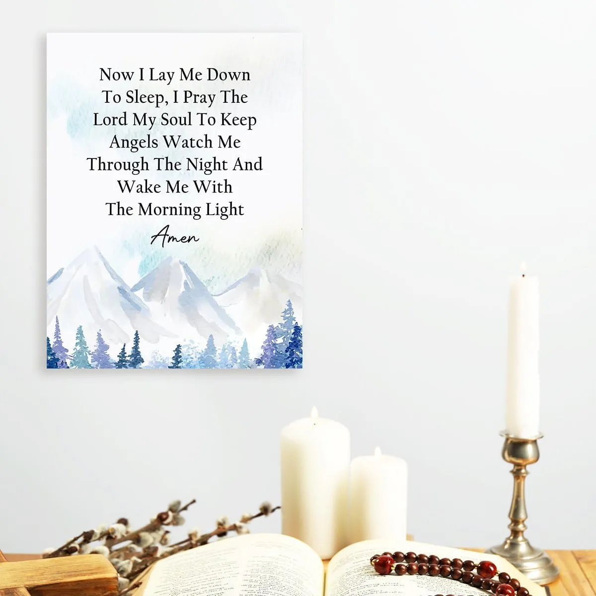 Now I Lay Me down to Sleep Prayer Wall Art,Christian Nursery Wall Decor,Bible Verse Canvas Wall Art,Scripture Wall Decor for Kids Room,Baptism Gifts for Girl Boys