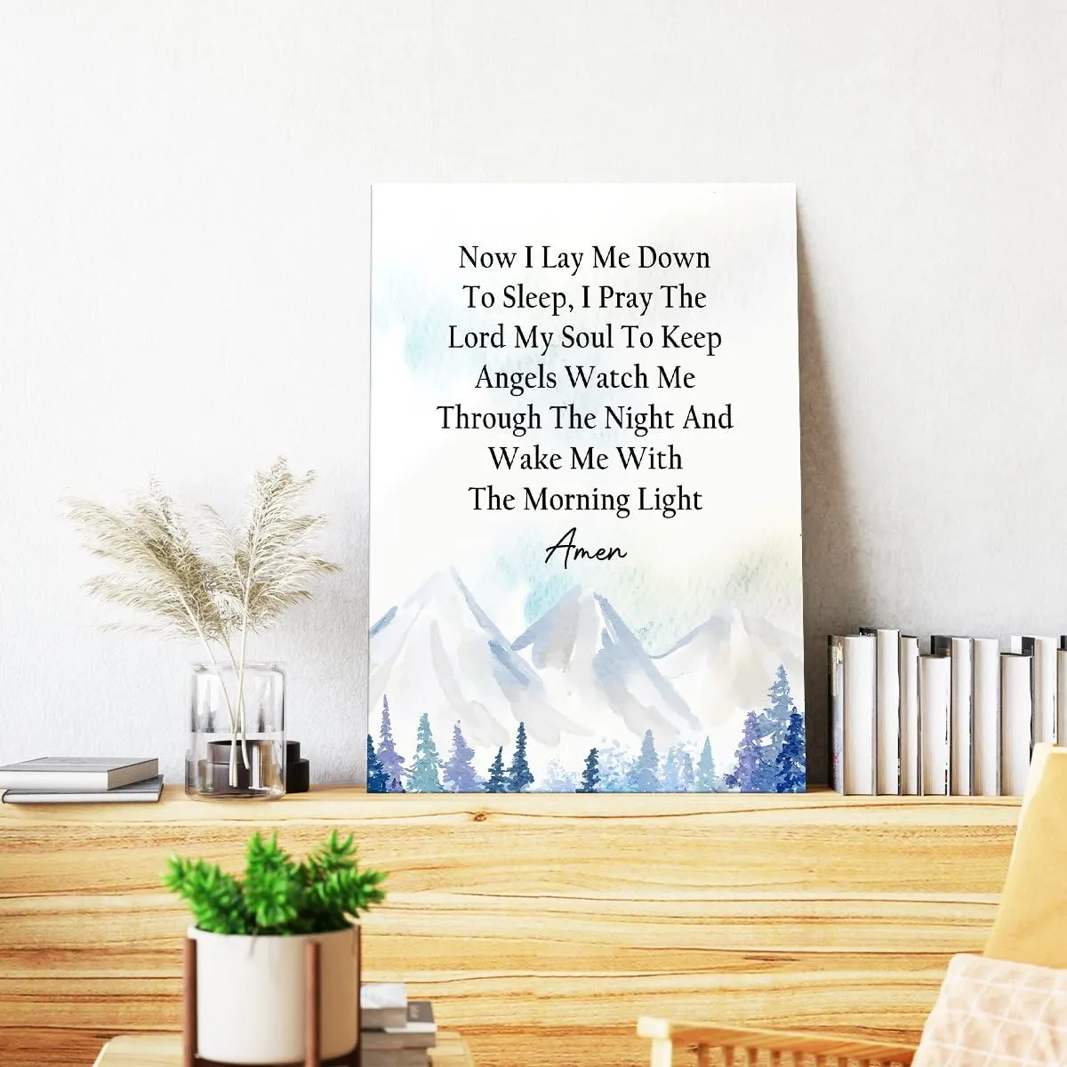 Now I Lay Me down to Sleep Prayer Wall Art,Christian Nursery Wall Decor,Bible Verse Canvas Wall Art,Scripture Wall Decor for Kids Room,Baptism Gifts for Girl Boys