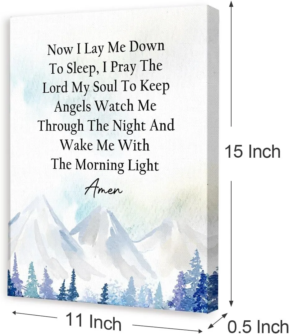 Now I Lay Me down to Sleep Prayer Wall Art,Christian Nursery Wall Decor,Bible Verse Canvas Wall Art,Scripture Wall Decor for Kids Room,Baptism Gifts for Girl Boys