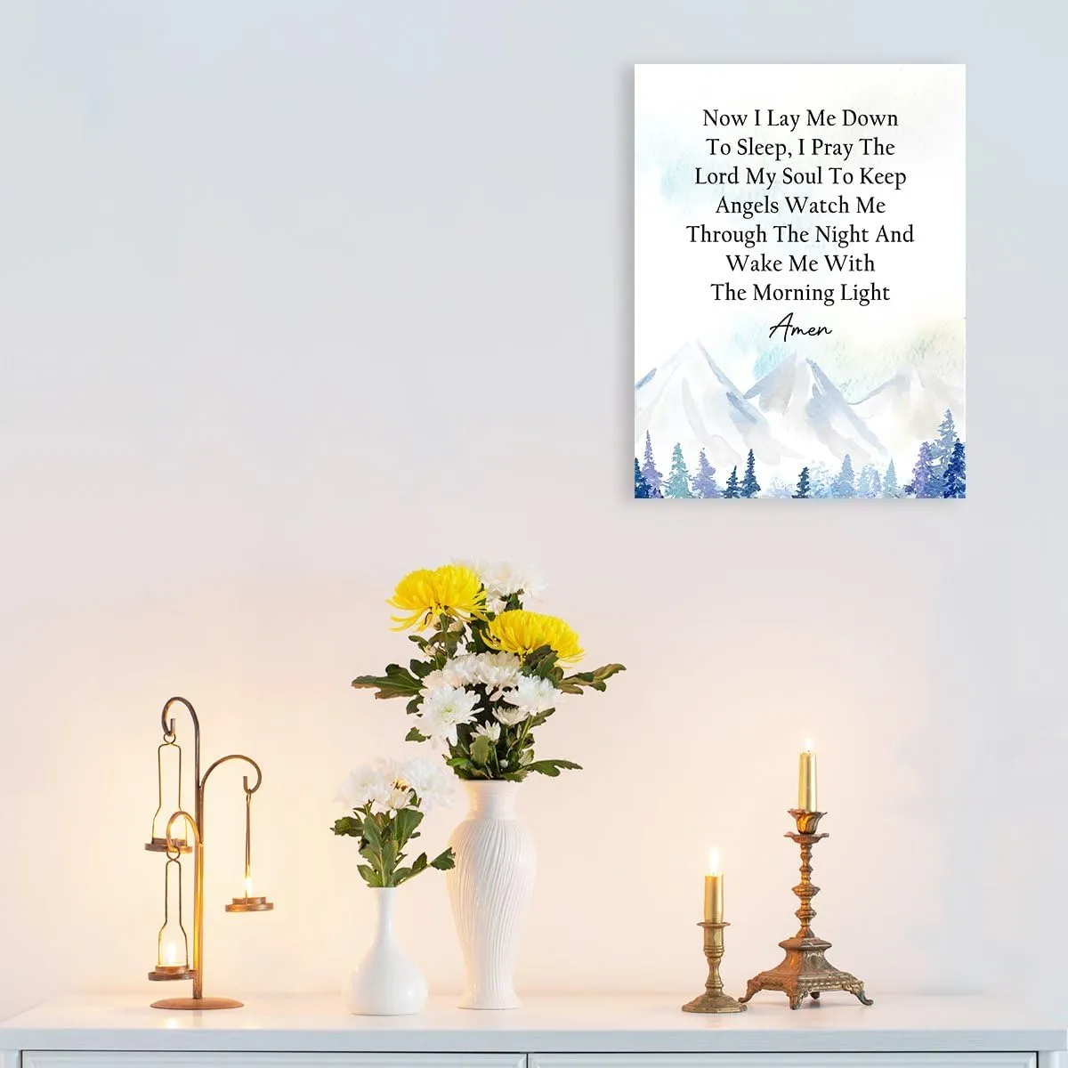 Now I Lay Me down to Sleep Prayer Wall Art,Christian Nursery Wall Decor,Bible Verse Canvas Wall Art,Scripture Wall Decor for Kids Room,Baptism Gifts for Girl Boys