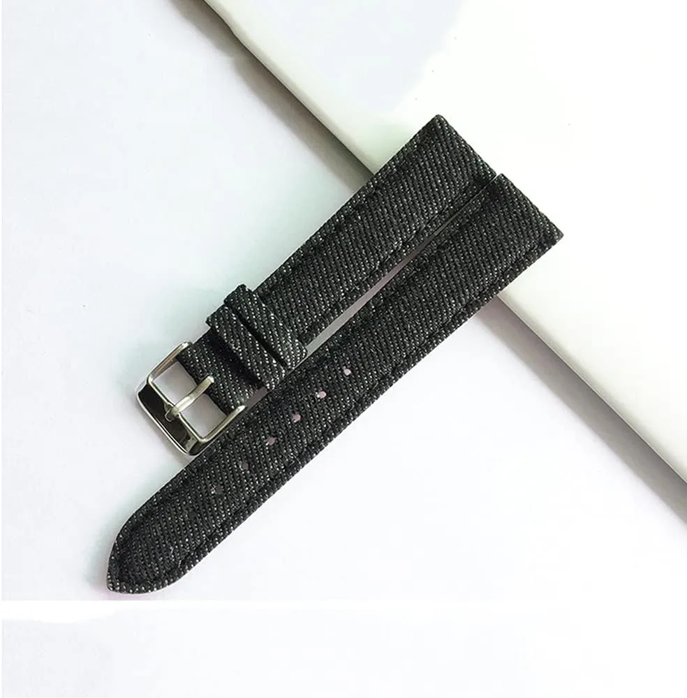 Nylon Canvas Bottom Leather Watch Belt Men and Women Universal Stainless Steel pin Buckle Watch Accessories