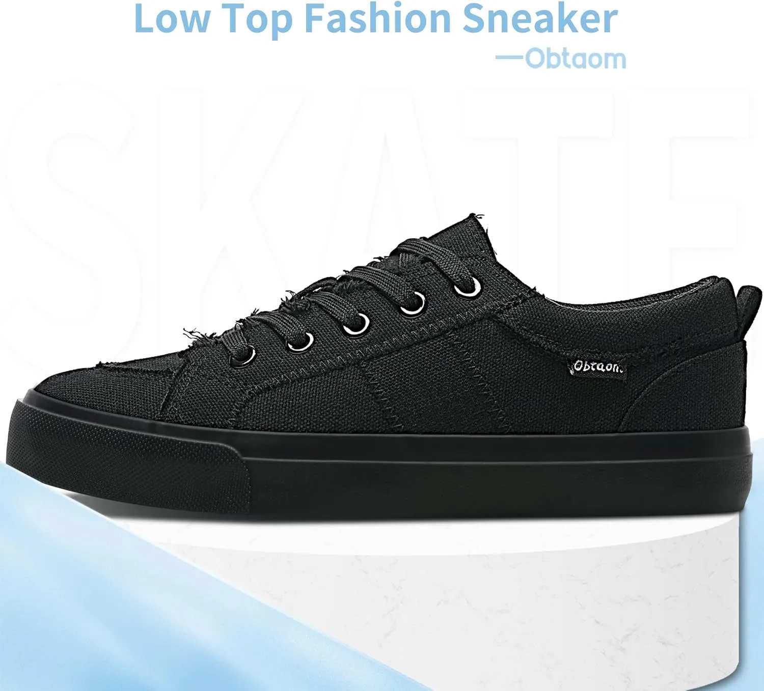 Obtaom Women's White Play Fashion Sneakers Cute Lace up Canvas Shoes Low Top Washed Canvas Flat for Lady