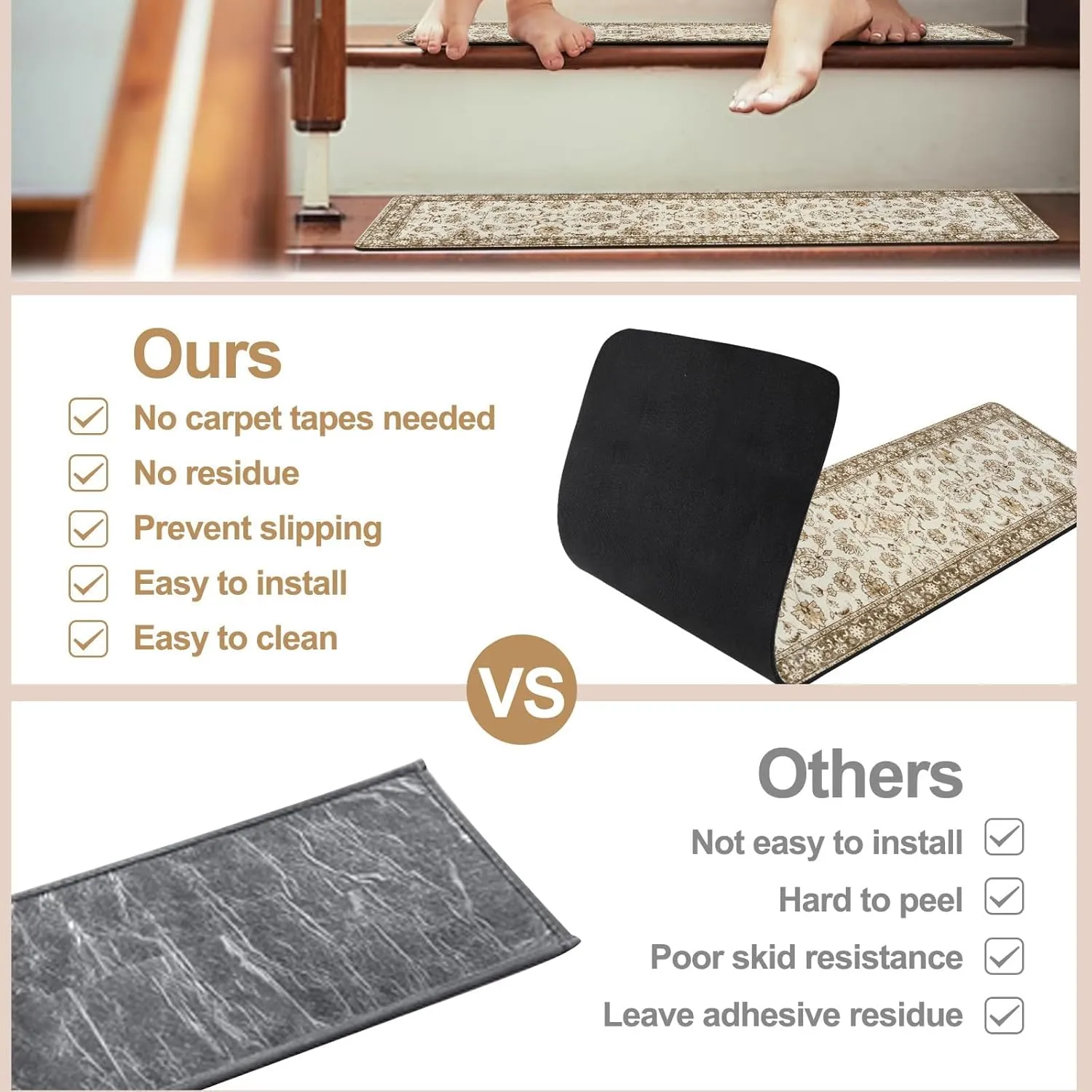 OJIA Stair Treads Non-Slip Matching Mat for Wooden Steps, Square Capet Stair Treads Rubber Backing Stair Runner Anti-Slip Stair Landing Mat 31x31 Inch Stair Rugs Carpet for Stairs