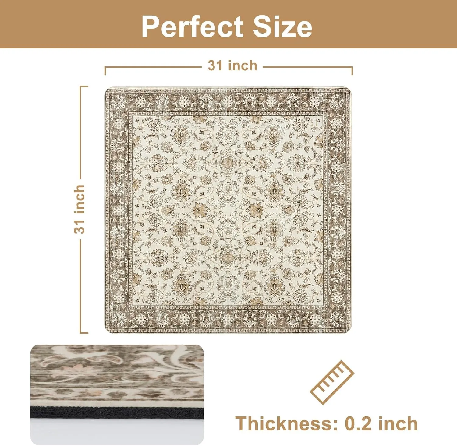 OJIA Stair Treads Non-Slip Matching Mat for Wooden Steps, Square Capet Stair Treads Rubber Backing Stair Runner Anti-Slip Stair Landing Mat 31x31 Inch Stair Rugs Carpet for Stairs