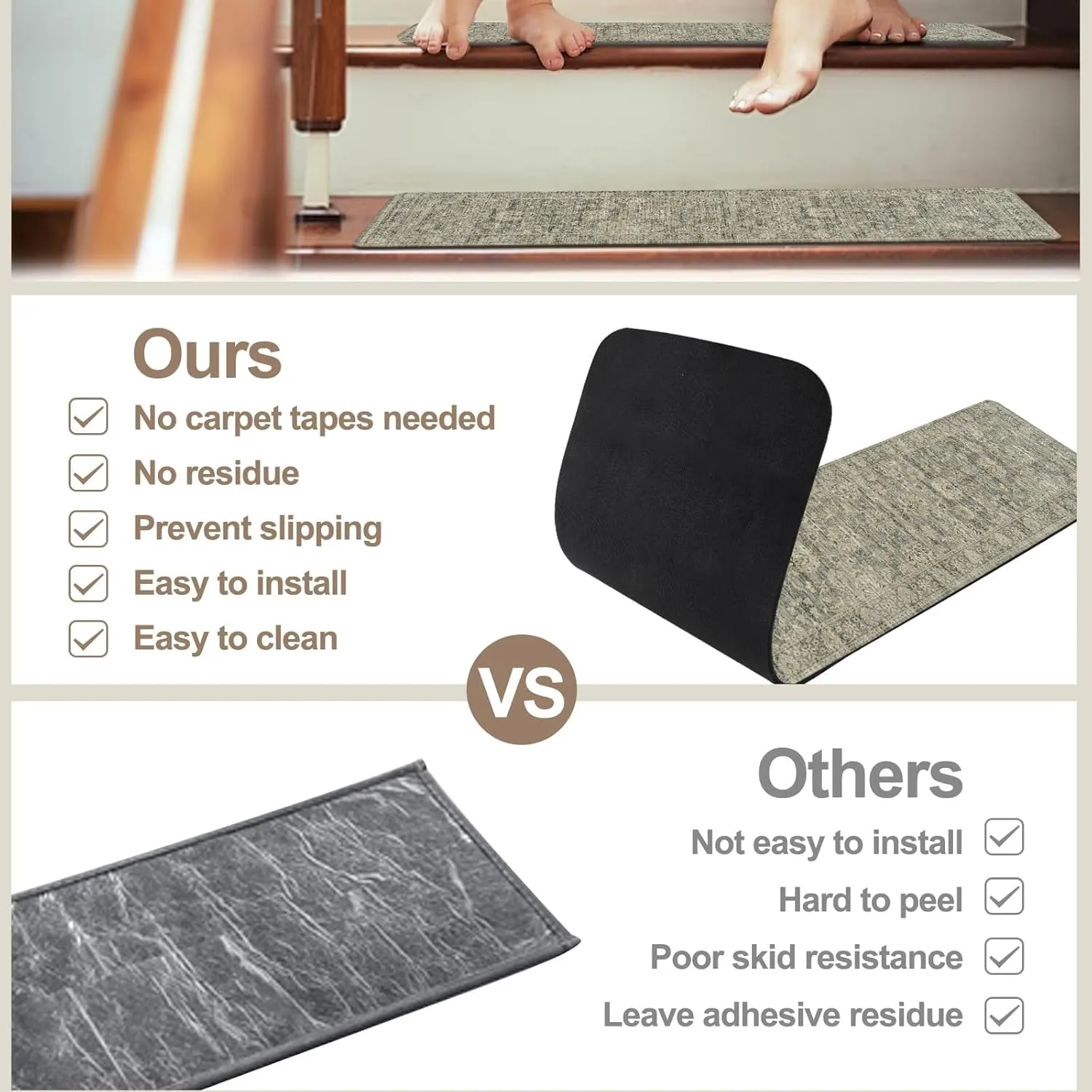 OJIA Stair Treads Non-Slip Matching Mat for Wooden Steps, Square Capet Stair Treads Rubber Backing Stair Runner Anti-Slip Stair Landing Mat 31x31 Inch Stair Rugs