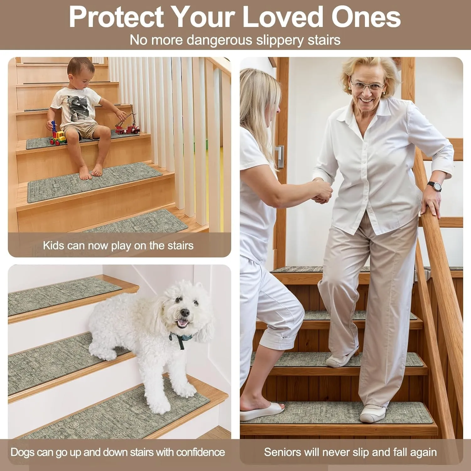 OJIA Stair Treads Non-Slip Matching Mat for Wooden Steps, Square Capet Stair Treads Rubber Backing Stair Runner Anti-Slip Stair Landing Mat 31x31 Inch Stair Rugs
