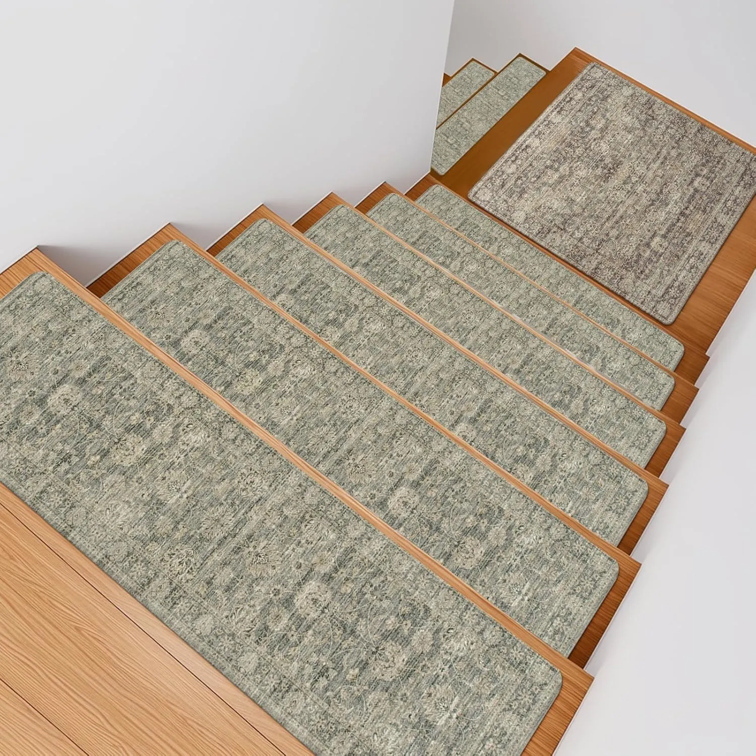 OJIA Stair Treads Non-Slip Matching Mat for Wooden Steps, Square Capet Stair Treads Rubber Backing Stair Runner Anti-Slip Stair Landing Mat 31x31 Inch Stair Rugs