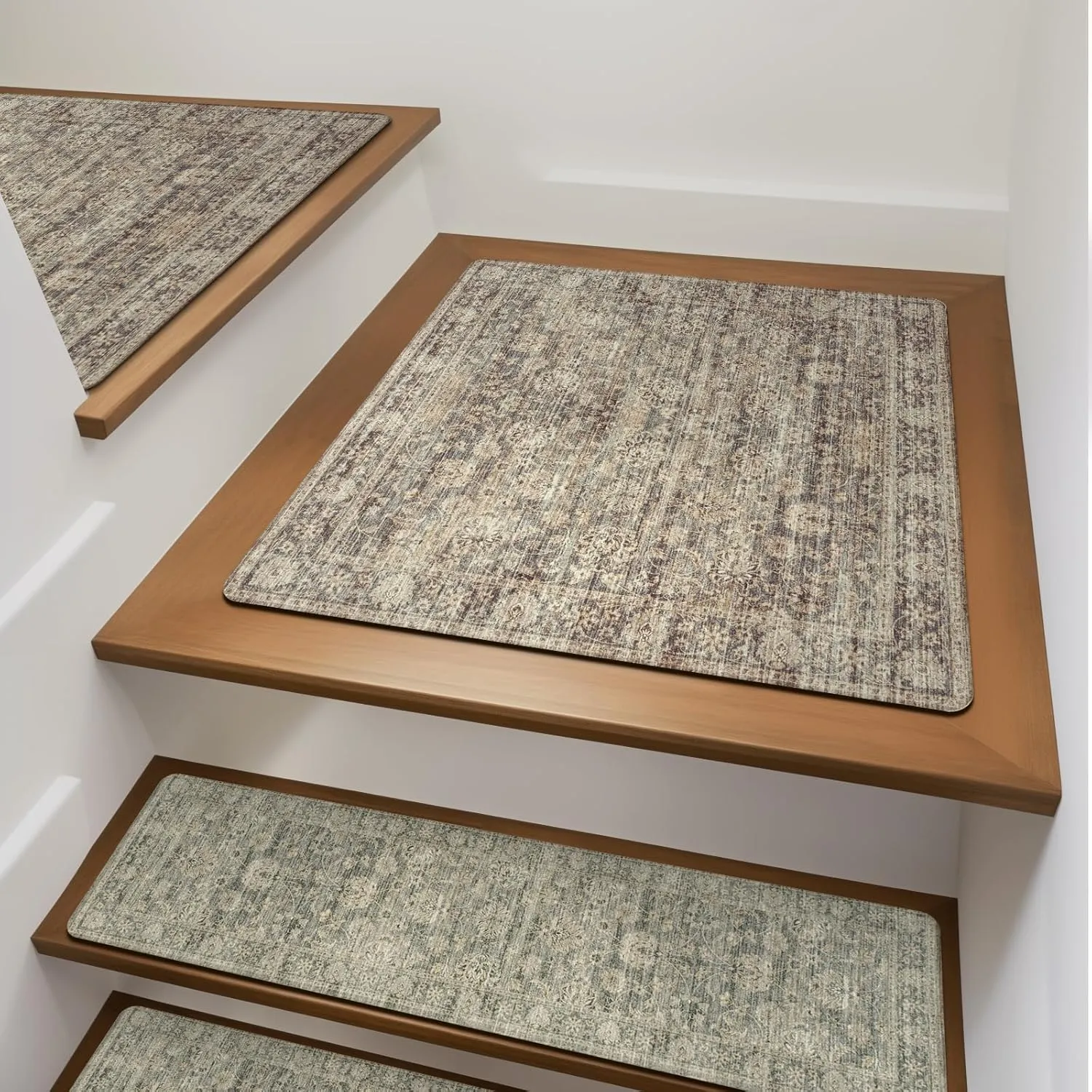 OJIA Stair Treads Non-Slip Matching Mat for Wooden Steps, Square Capet Stair Treads Rubber Backing Stair Runner Anti-Slip Stair Landing Mat 31x31 Inch Stair Rugs
