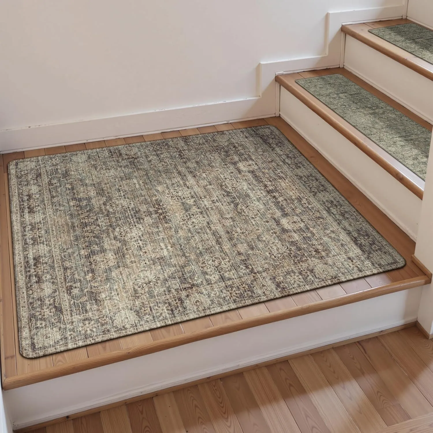 OJIA Stair Treads Non-Slip Matching Mat for Wooden Steps, Square Capet Stair Treads Rubber Backing Stair Runner Anti-Slip Stair Landing Mat 31x31 Inch Stair Rugs