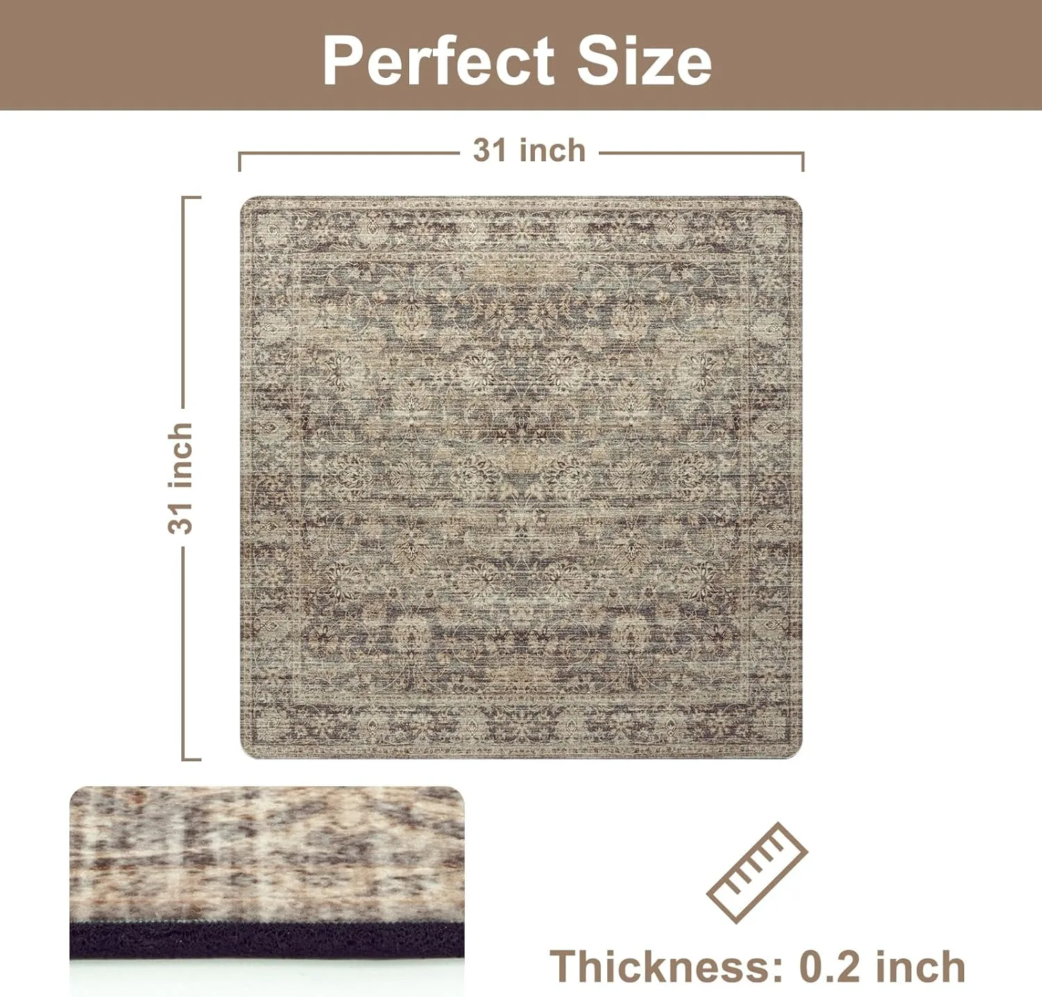 OJIA Stair Treads Non-Slip Matching Mat for Wooden Steps, Square Capet Stair Treads Rubber Backing Stair Runner Anti-Slip Stair Landing Mat 31x31 Inch Stair Rugs