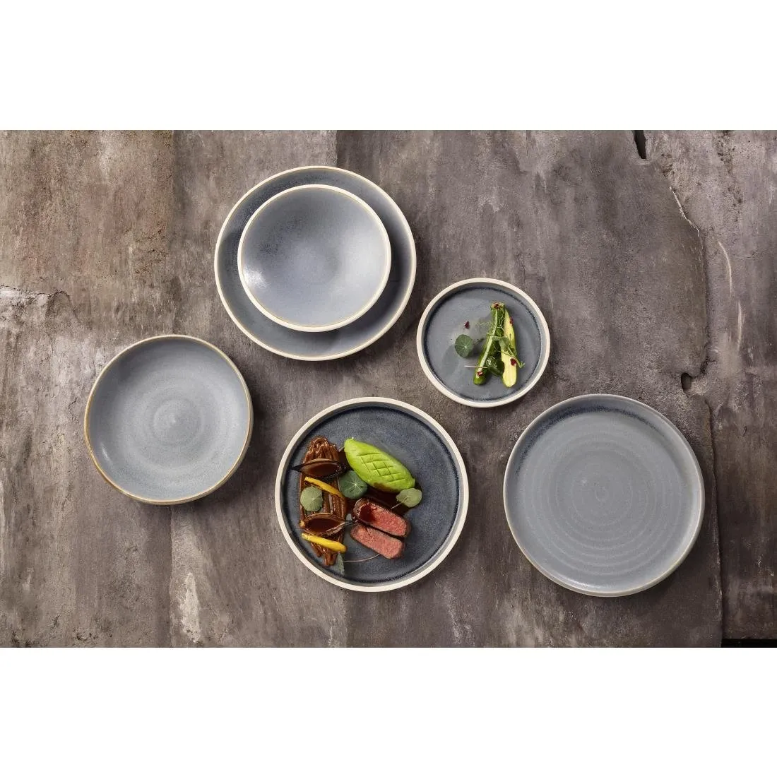 Olympia Canvas Flat Round Plates Blue Granite 250mm (6 Pack)
