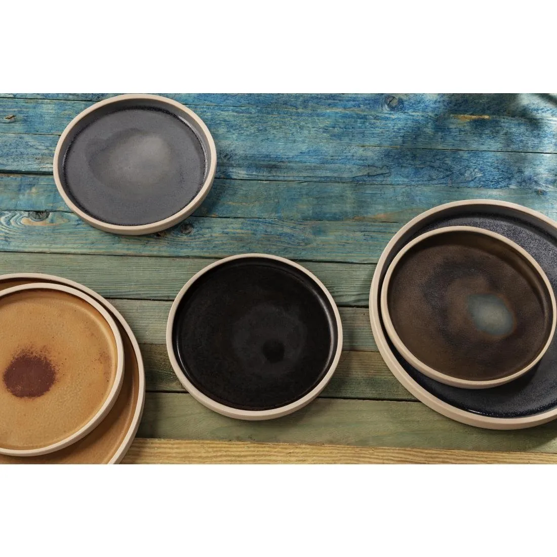 Olympia Canvas Flat Round Plates Blue Granite 250mm (6 Pack)