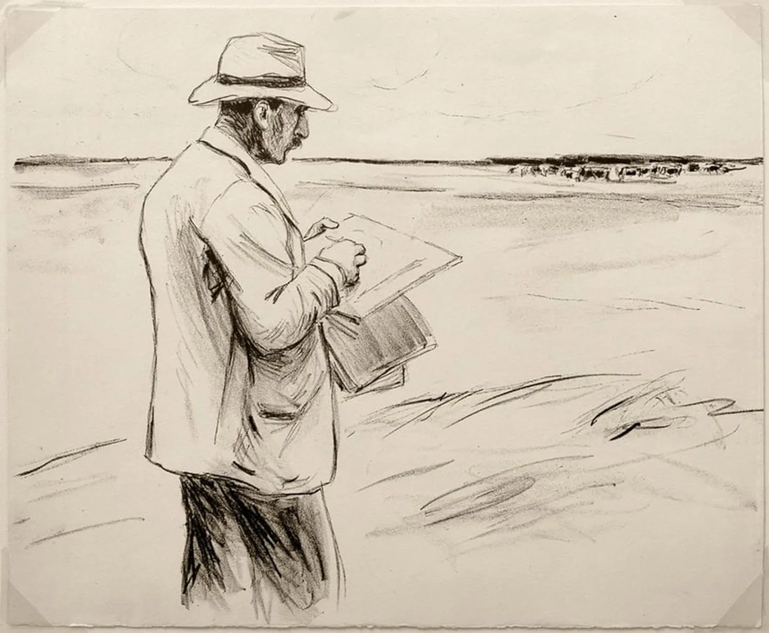 OMAiiiRTi Famous Art Posters Print Canvas Paining MLiebermann self portrait drawing in the open air by Max Liebermann Artwork Oil Painting for Home Decor 60x90cm
