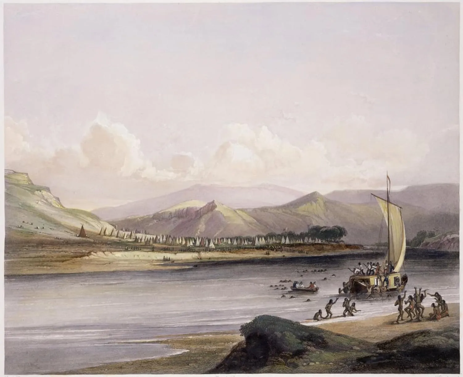 OMAiiiRTi Famous Painting Wall Art Posters Wall Print Artwork Camp of the Gros Ventres of the Prairies on the Upper Missouri by Karl Bodmer Abstract Print for Home Decor 60x90cm