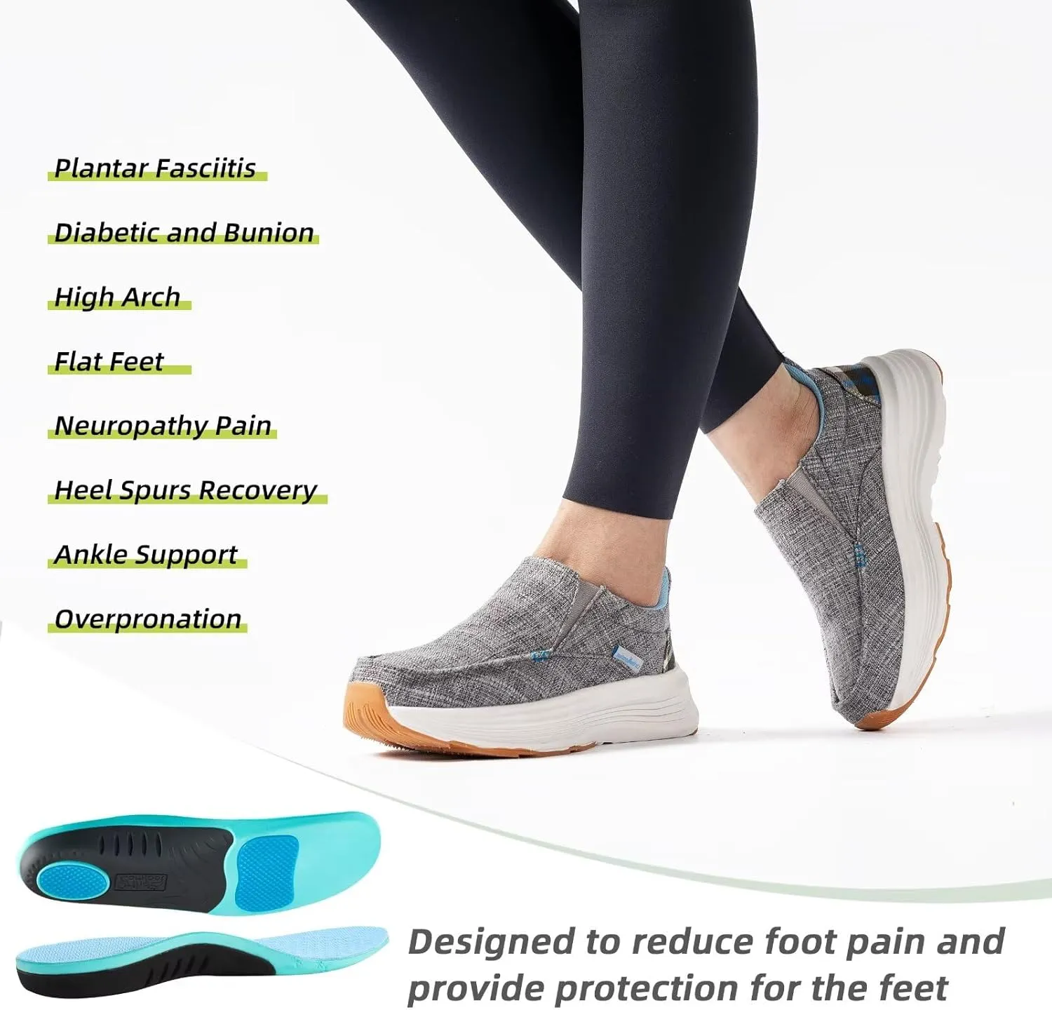 OrthoComfoot Women's Orthopedic Slip On Loafers: Comfortable Orthotic Walking Shoes with Arch Support for Plantar Fasciitis, Canvas Thick Sole Loafers for Foot and Heel Pain Relief
