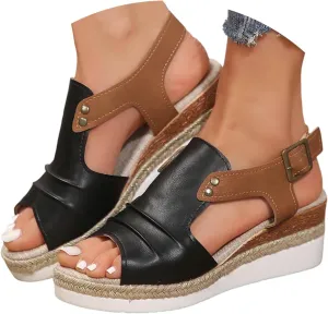 Orthopedic Platform Wedge Sandals for Women Summer Dressy 2025 Open Toe Ankle Strap Espadrilles Sandals Beach Sandals